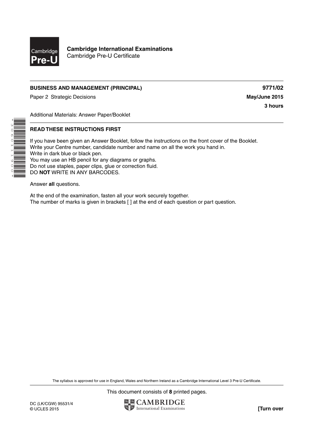 Cambridge International Examinations Cambridge Pre-U Certificate 9771