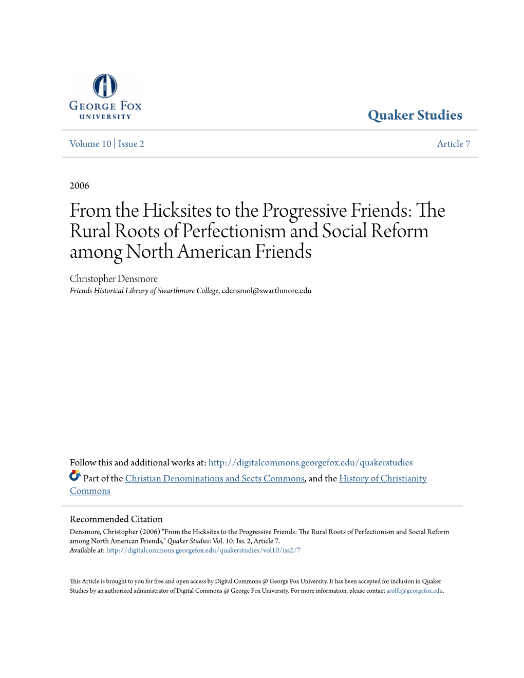 From the Hicksites to the Progressive Friends