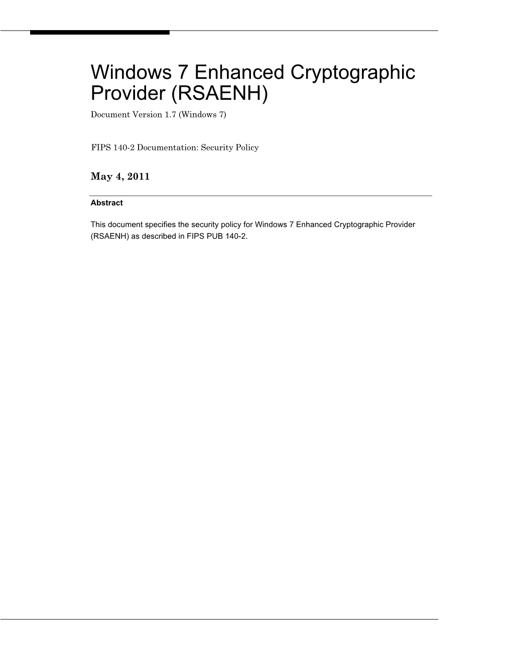 Windows 7 Enhanced Cryptographic Provider (RSAENH) Document Version 1.7 (Windows 7)