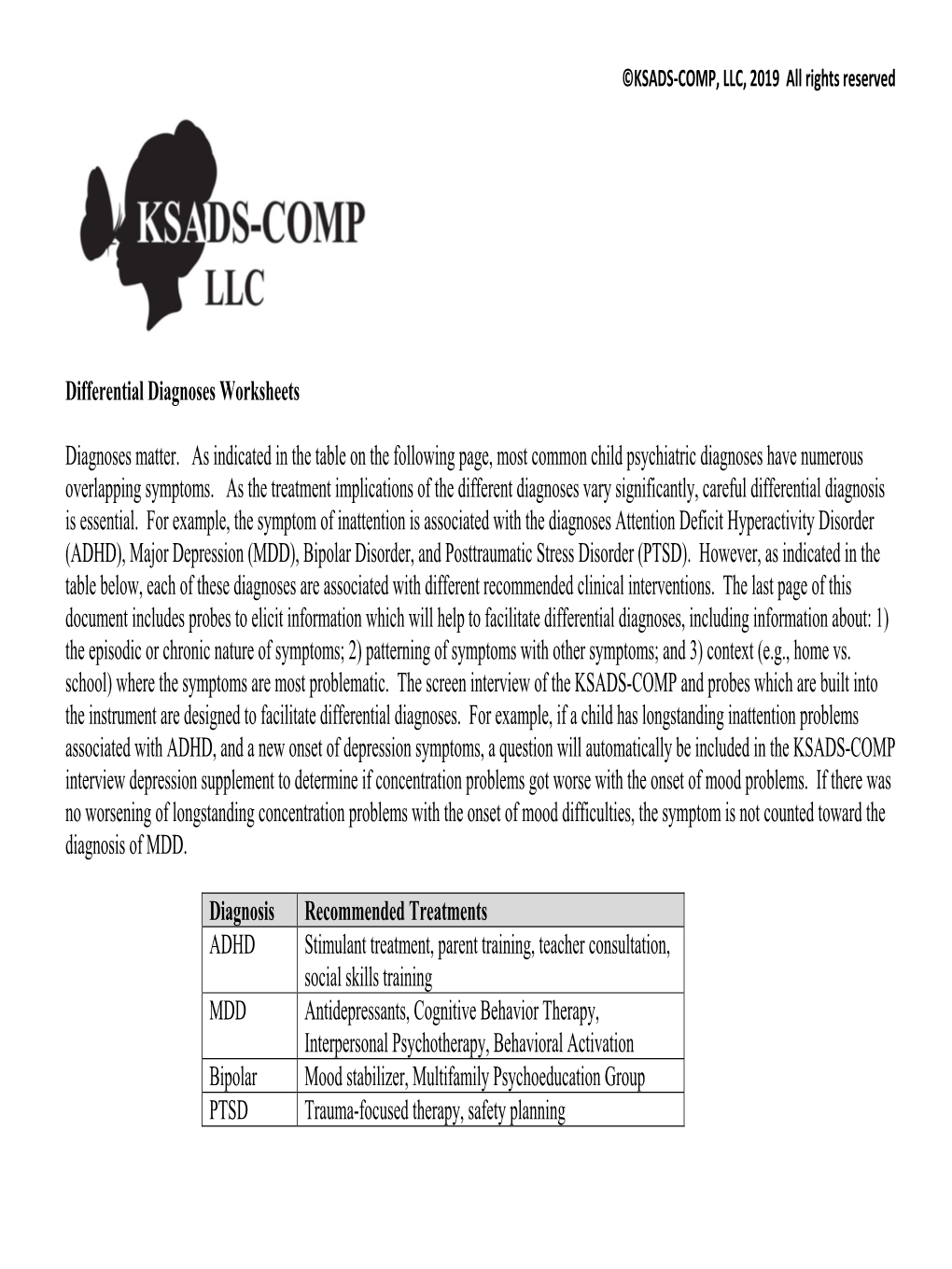 Differential Diagnoses Worksheets