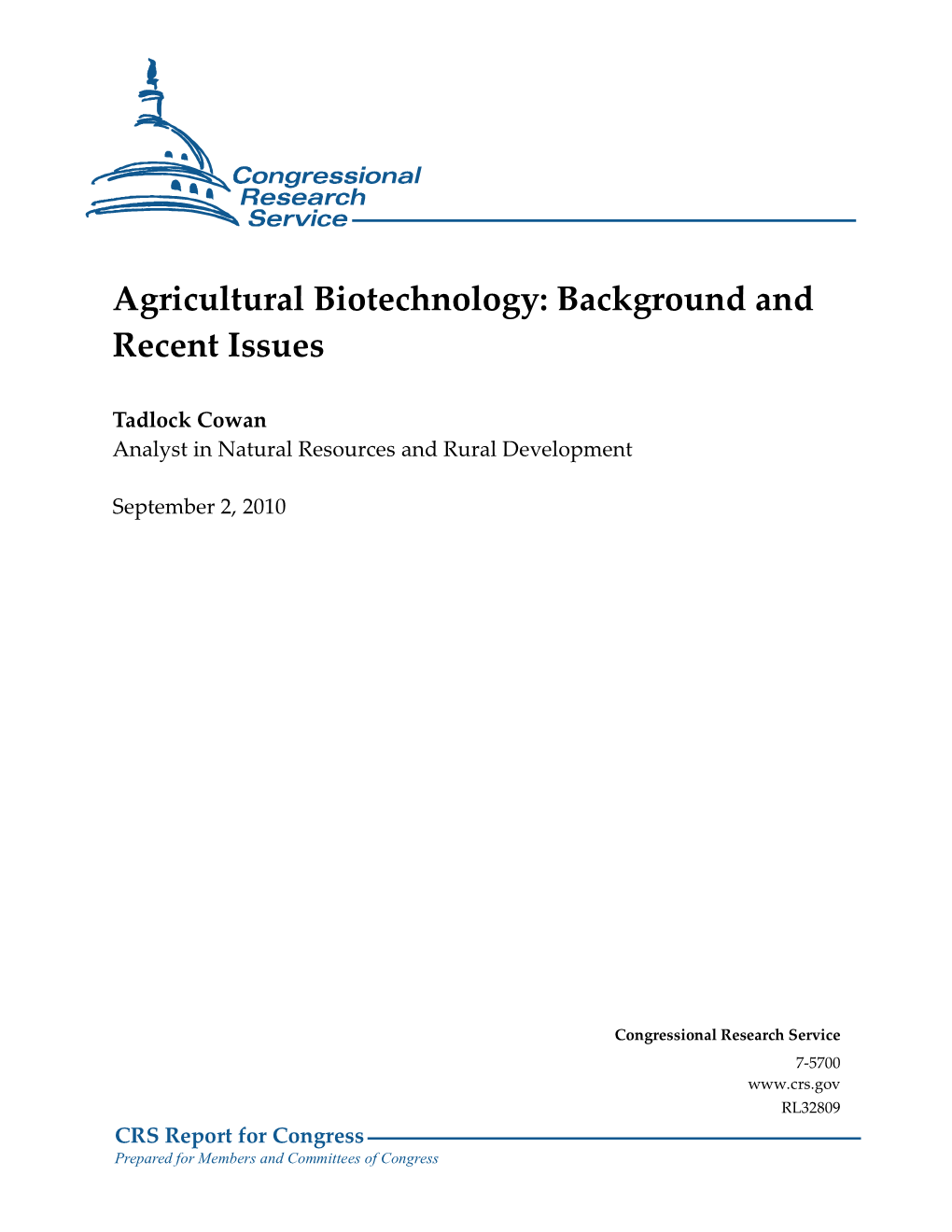 Agricultural Biotechnology: Background and Recent Issues