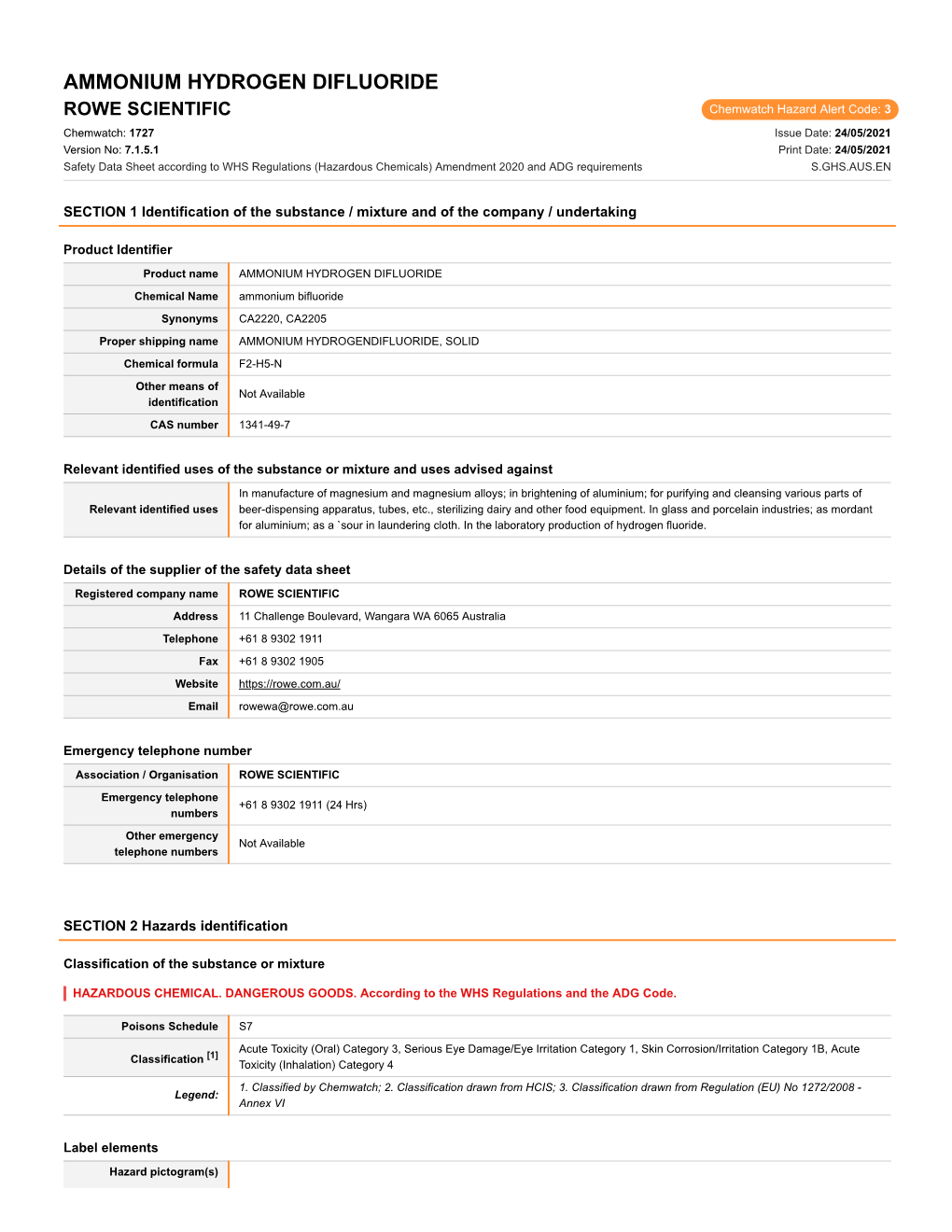 Ammonium Hydrogen Difluoride