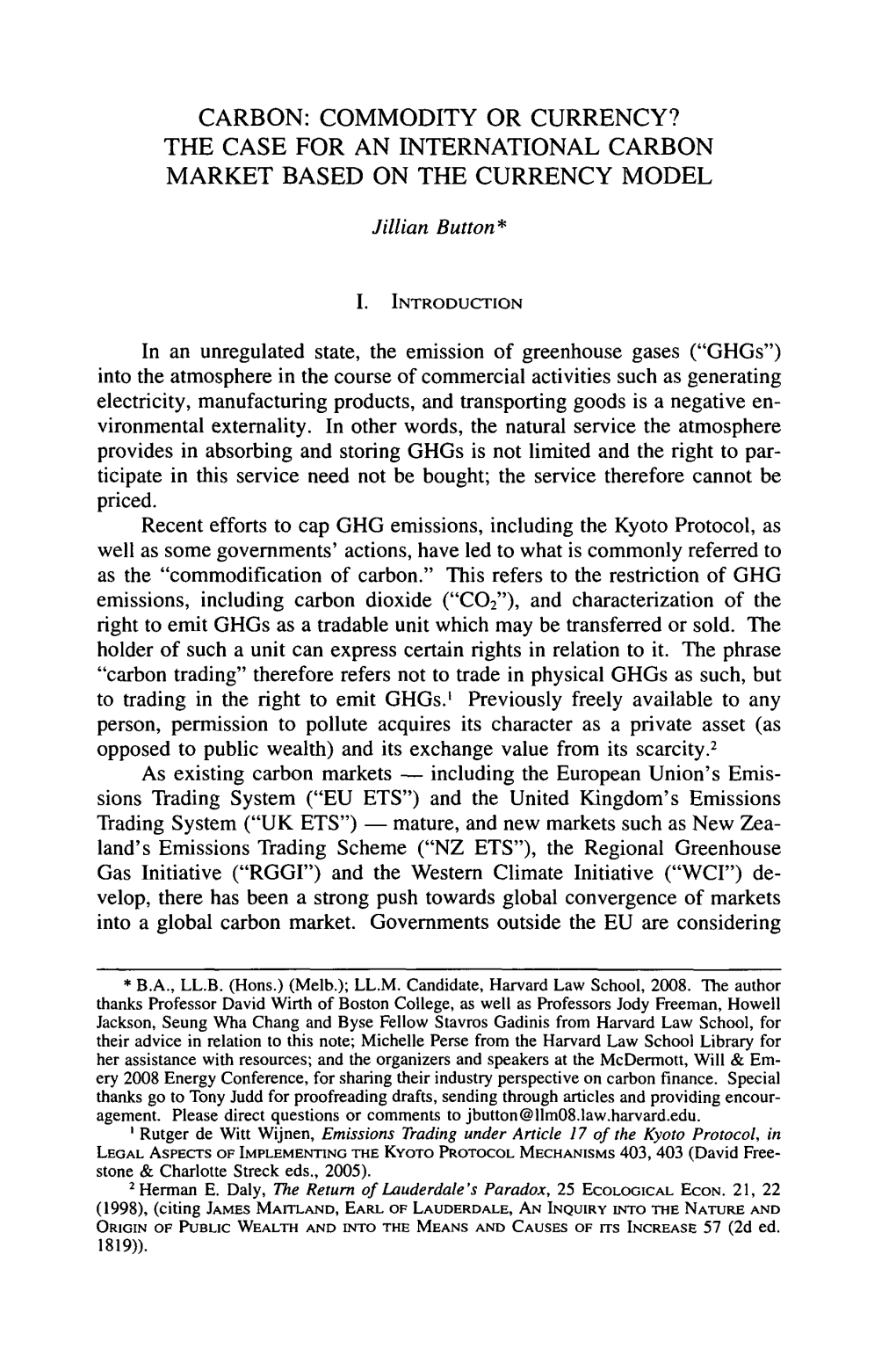 The Case for an International Carbon Market Based on the Currency Model