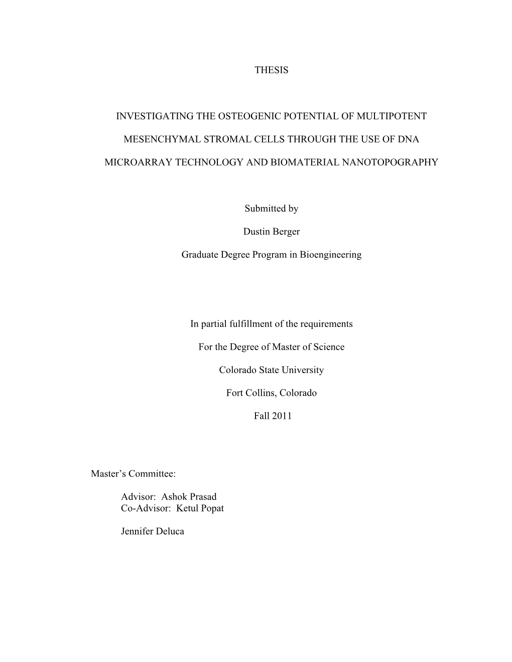 Thesis Investigating the Osteogenic Potential Of