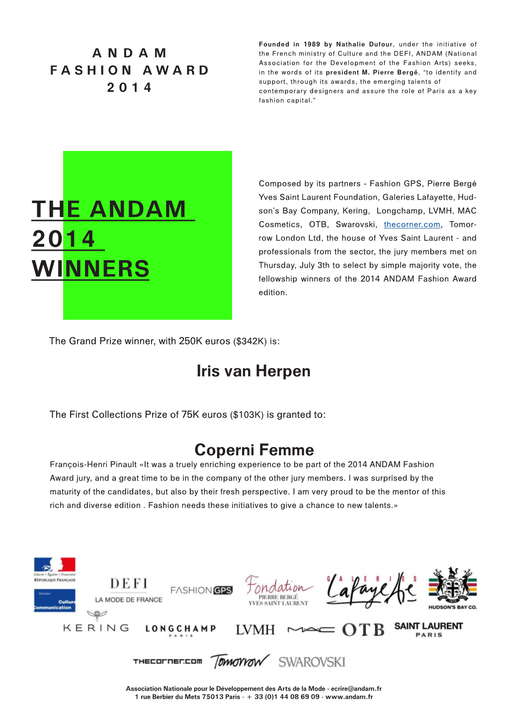 The Andam 2014 Winners