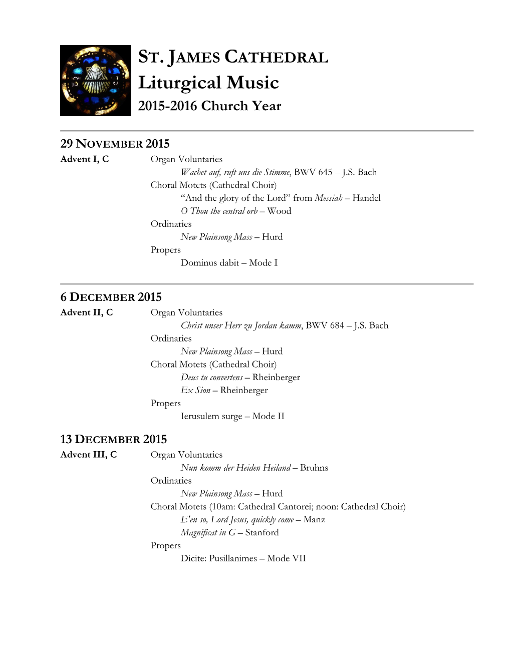 Liturgical Music 2015-2016 Church Year