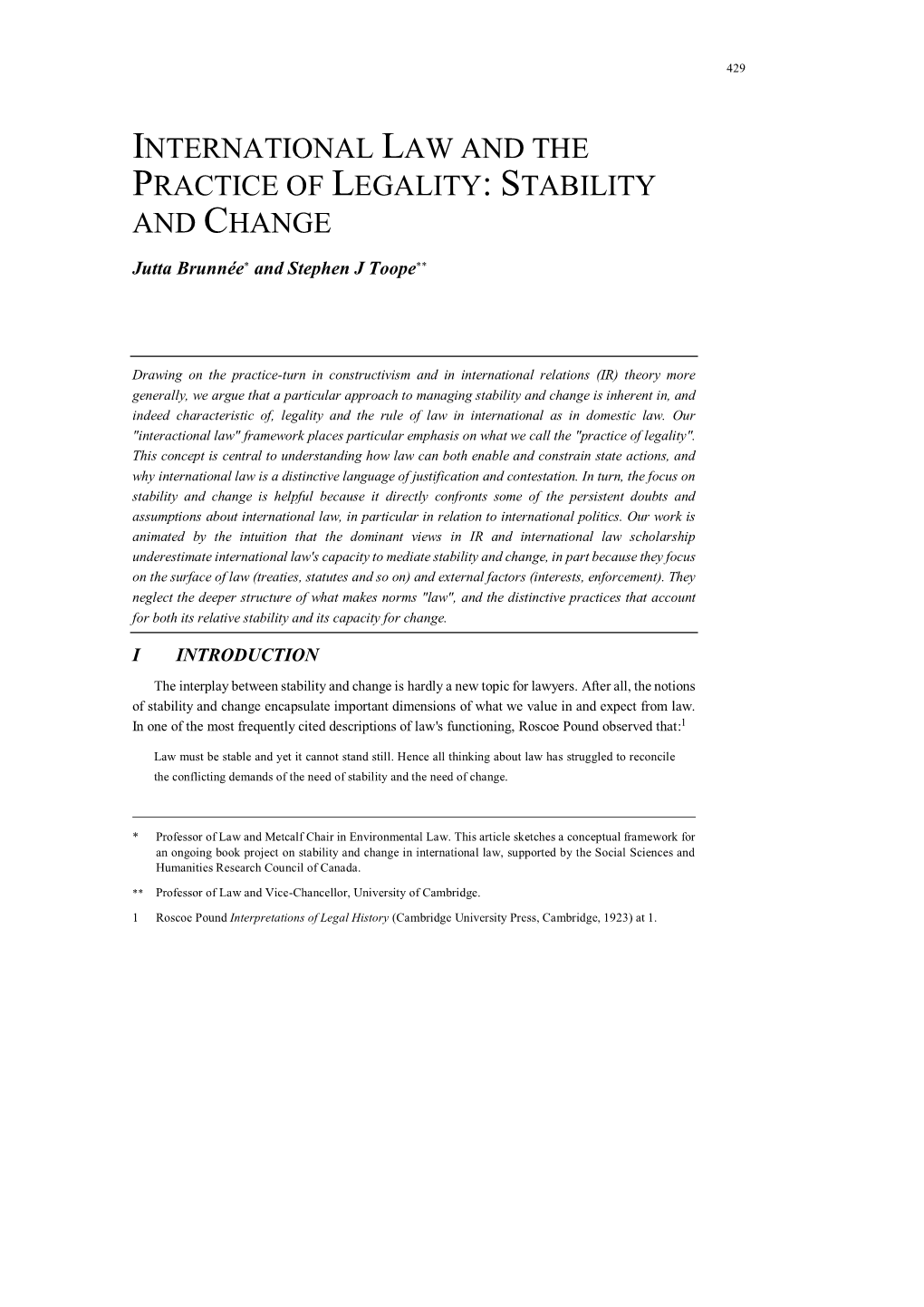 International Law and the Practice of Legality: Stability and Change