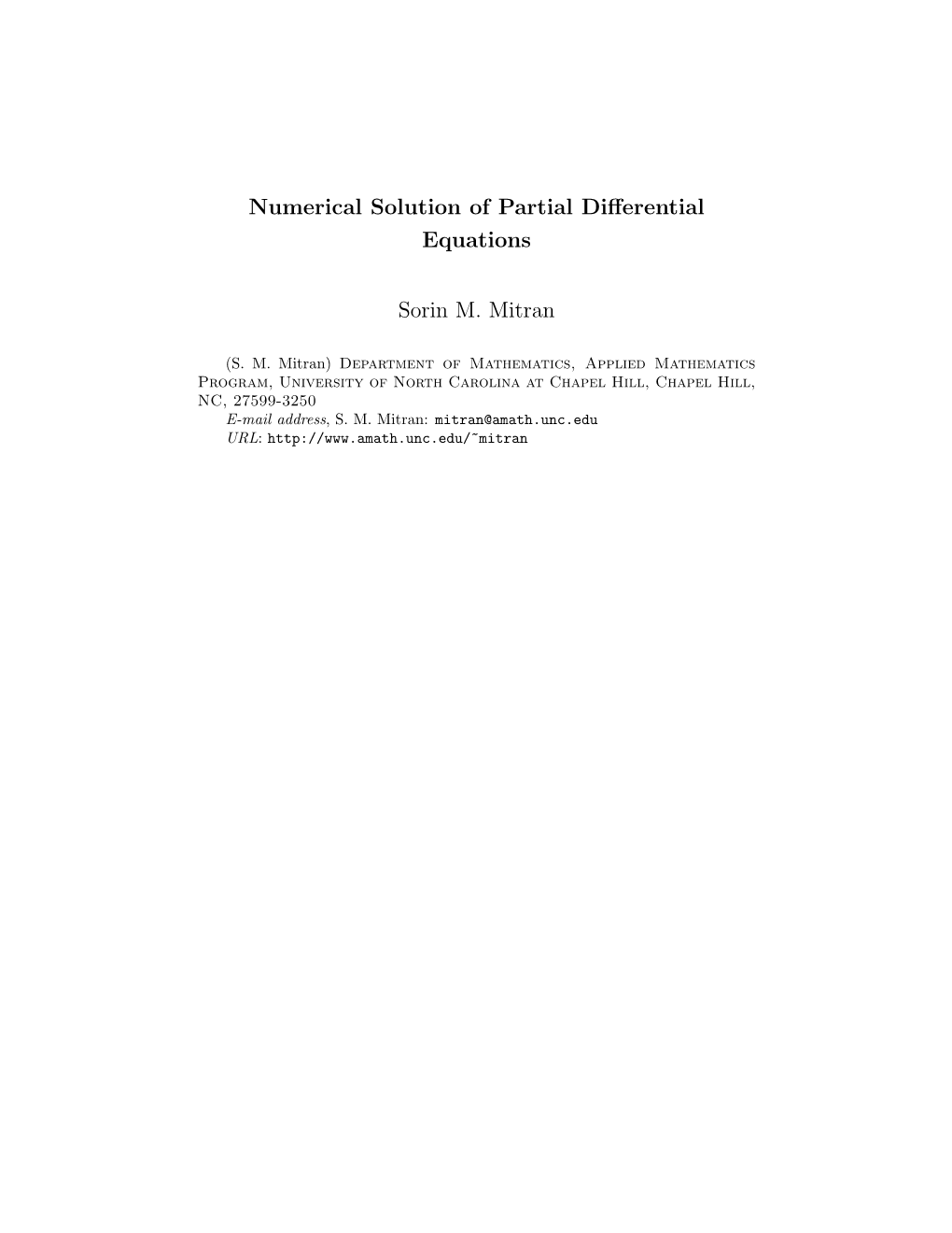 Numerical Solution of Partial Differential Equations Sorin M. Mitran