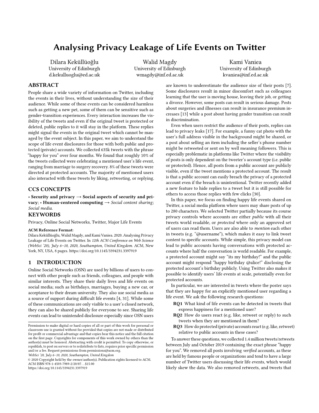 Analysing Privacy Leakage of Life Events on Twitter