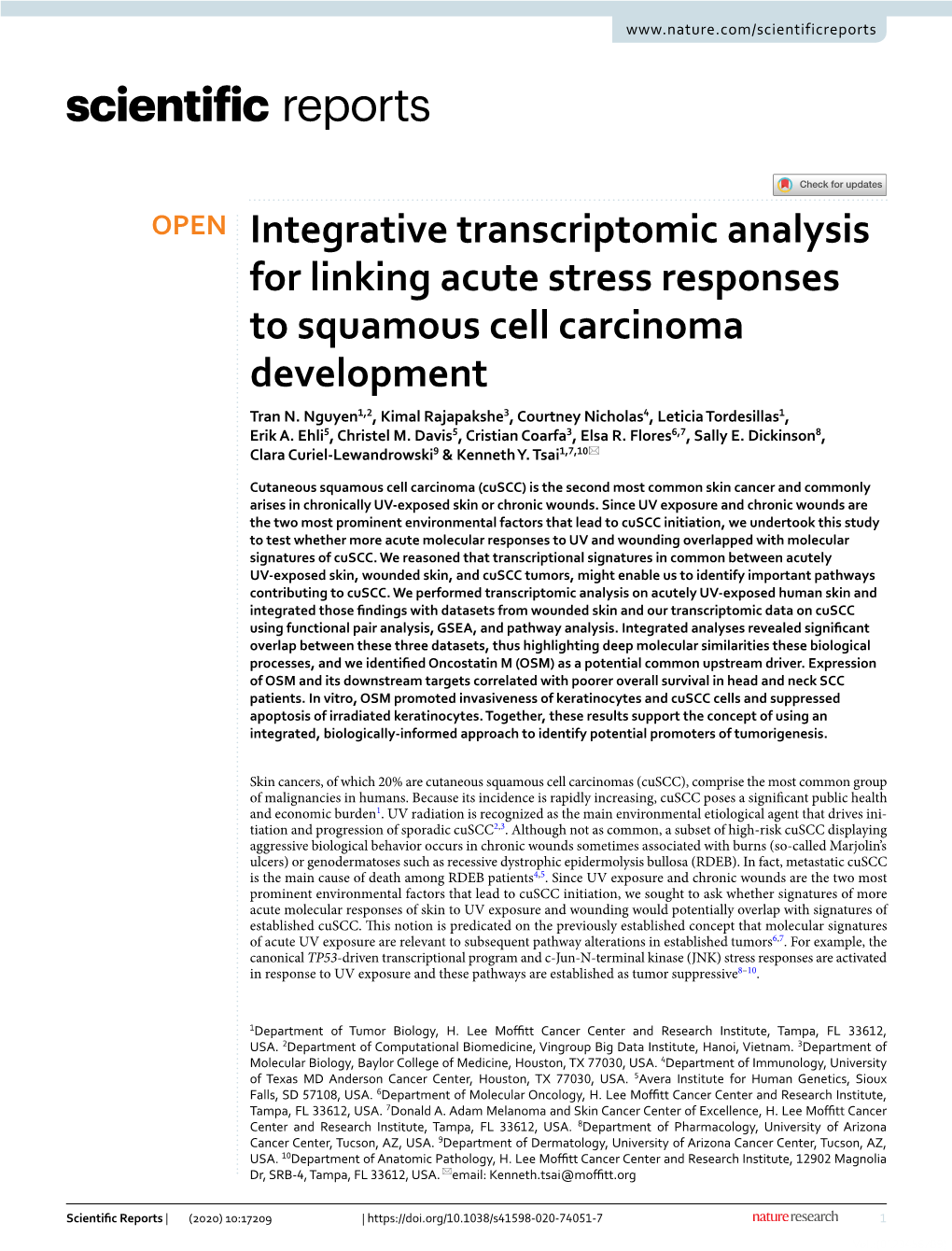 Integrative Transcriptomic Analysis for Linking Acute Stress Responses to Squamous Cell Carcinoma Development Tran N