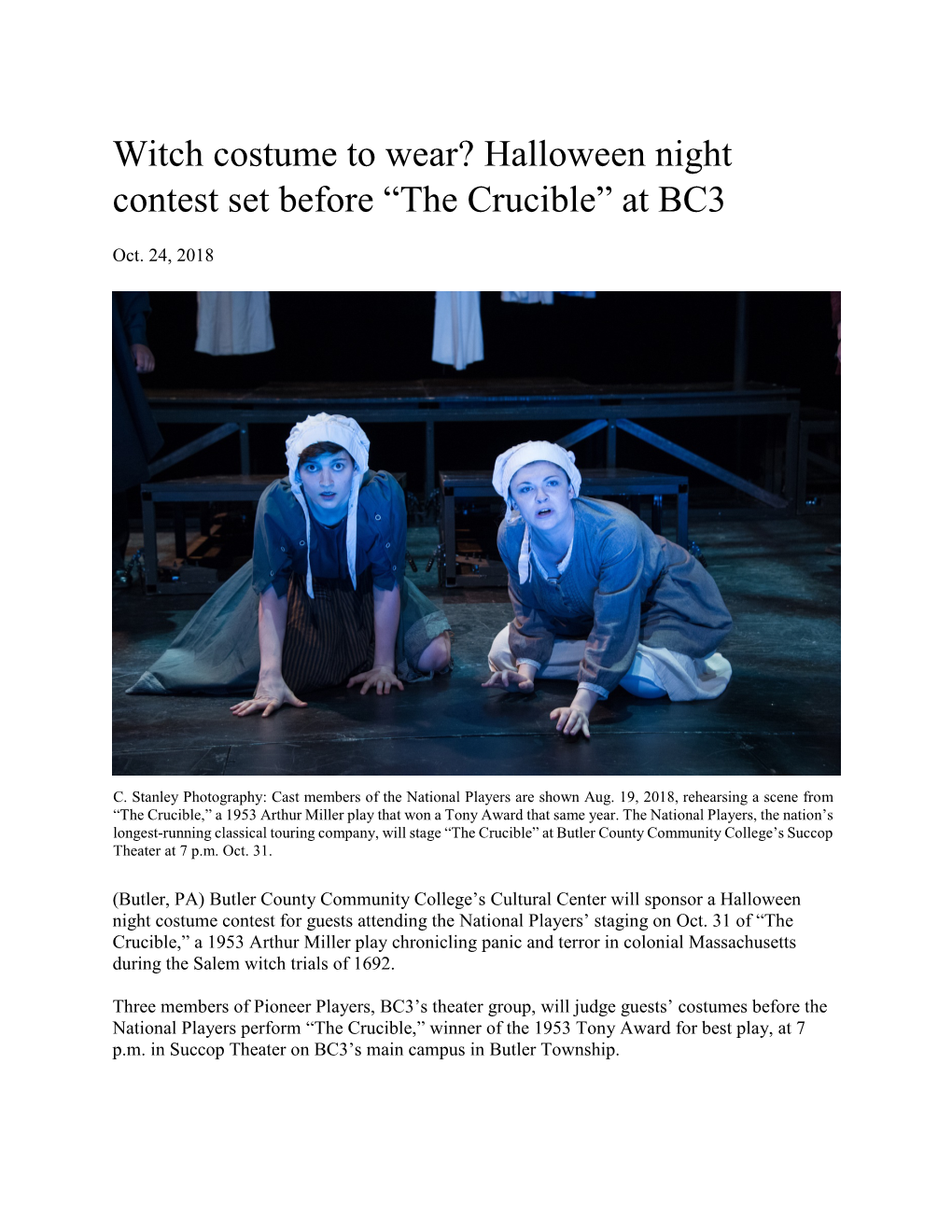 Halloween Night Contest Set Before “The Crucible” at BC3