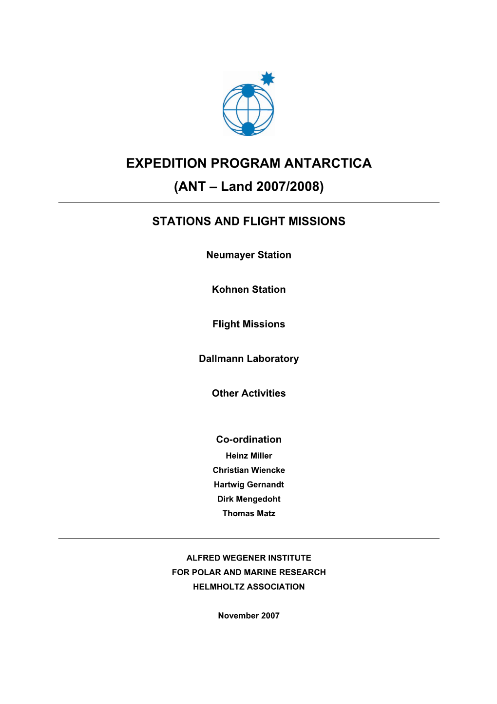 EXPEDITION PROGRAM ANTARCTICA (ANT – Land 2007/2008)