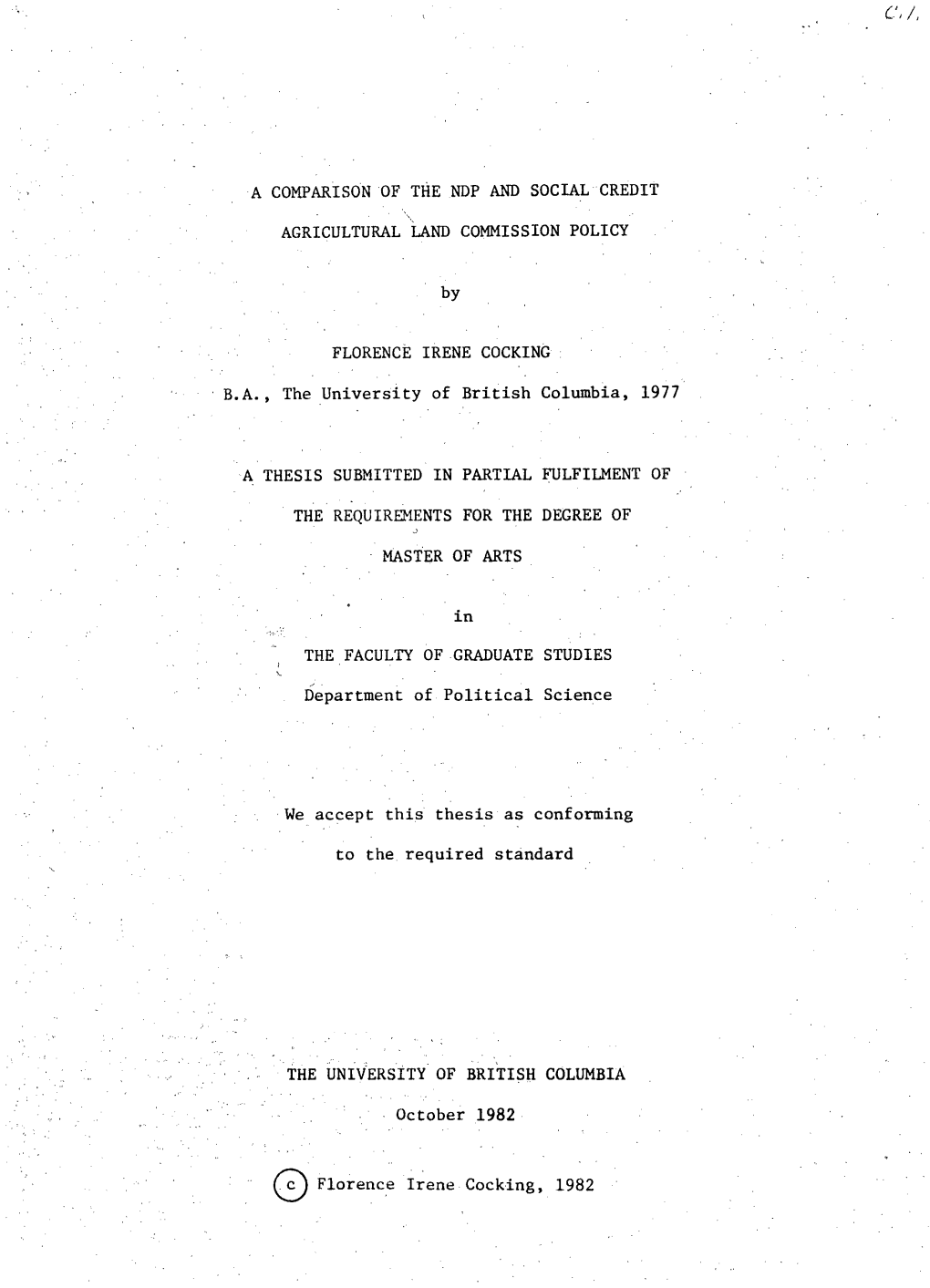 A Comparison of the Ndp and Social Credit Agricultural