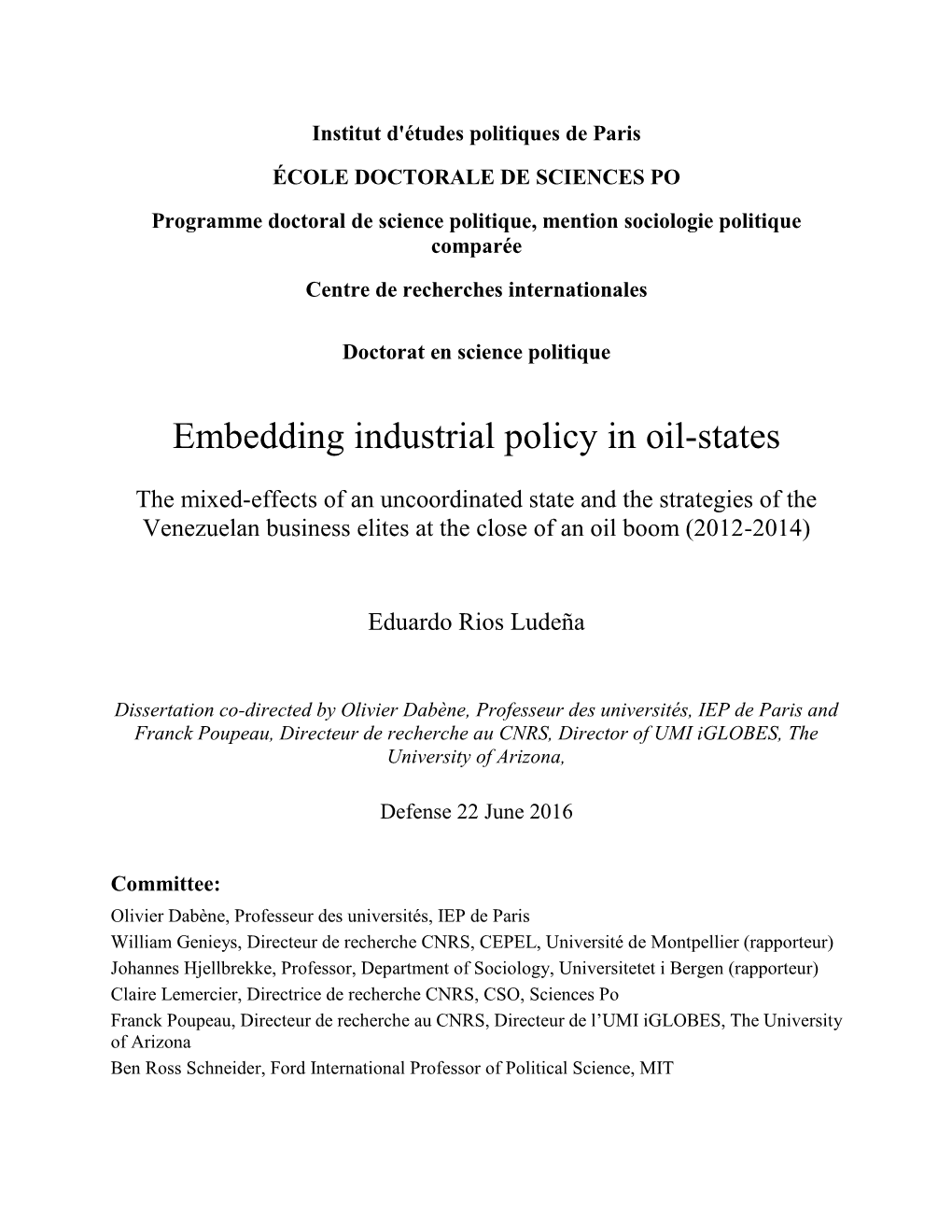 Embedding Industrial Policy in Oil-States