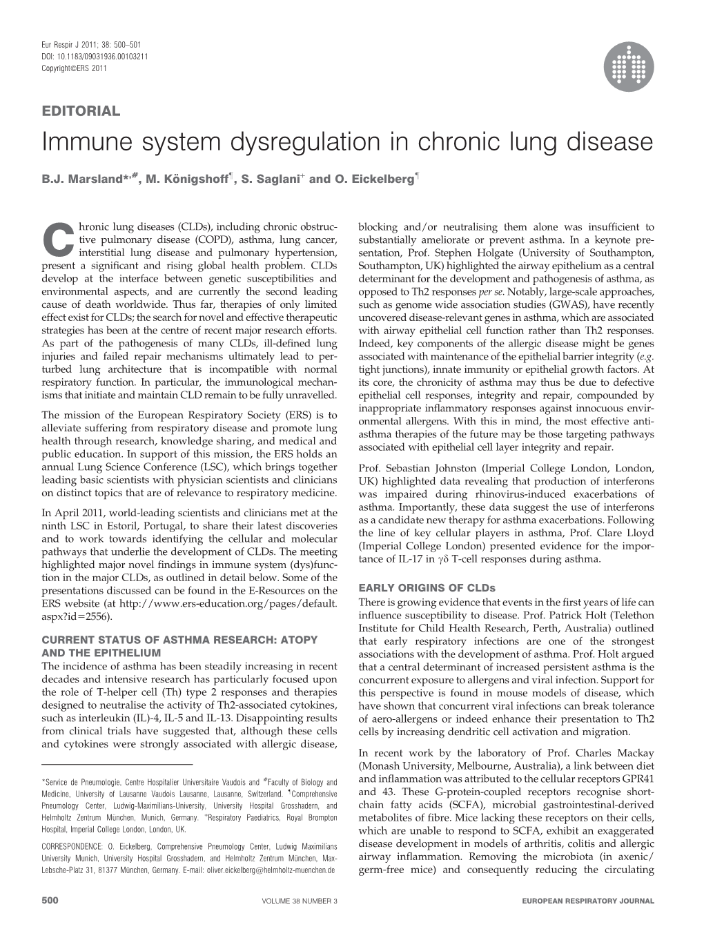 Immune System Dysregulation in Chronic Lung Disease