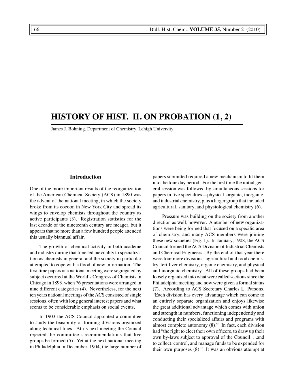 HISTORY of HIST. II. on PROBATION (1, 2) James J