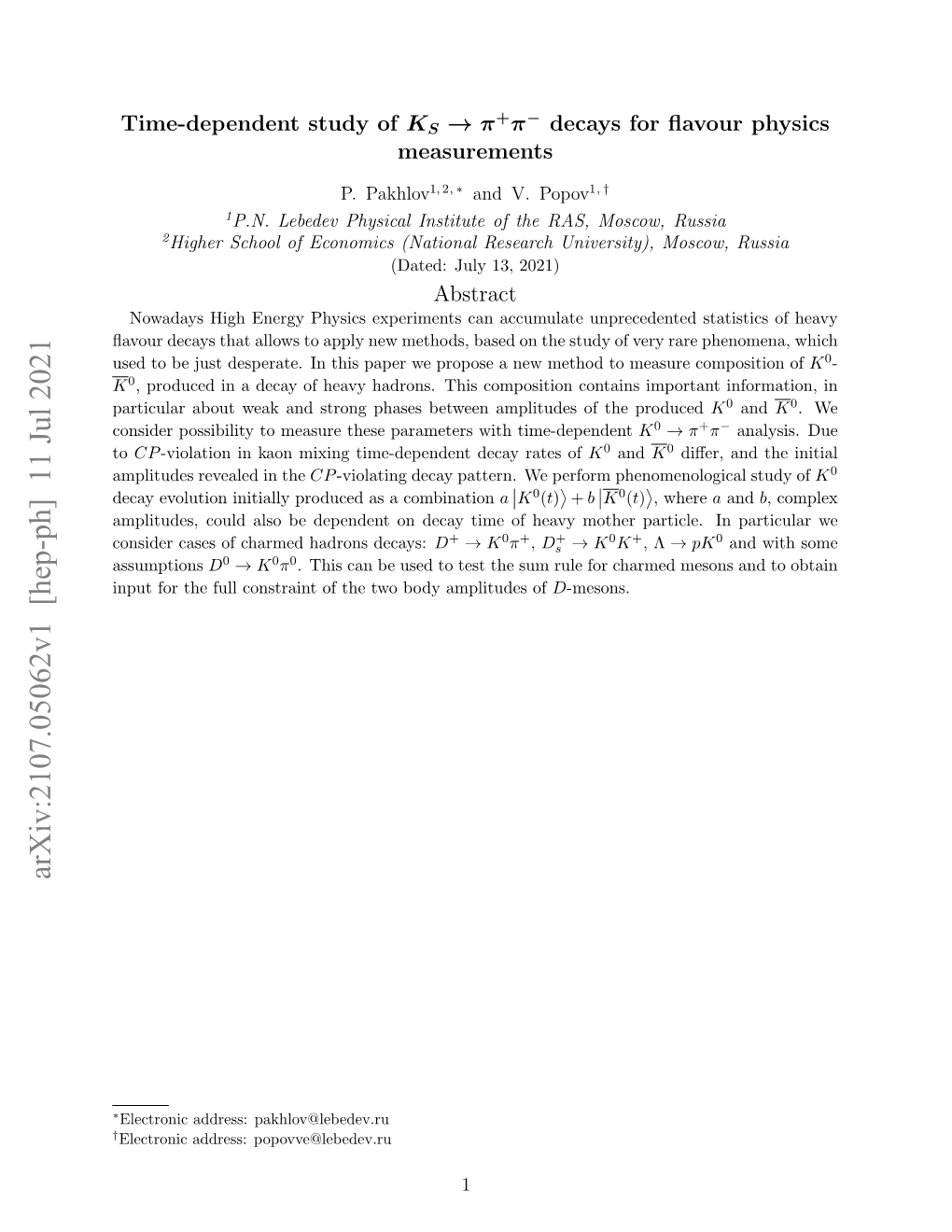 Arxiv:2107.05062V1 [Hep-Ph] 11 Jul 2021