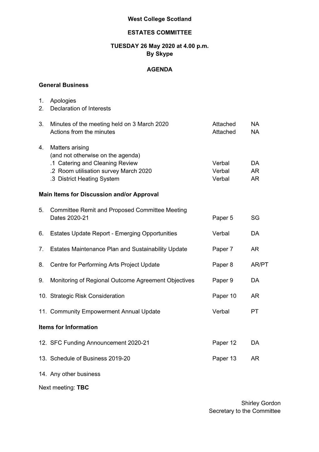 West College Scotland ESTATES COMMITTEE TUESDAY 26 May