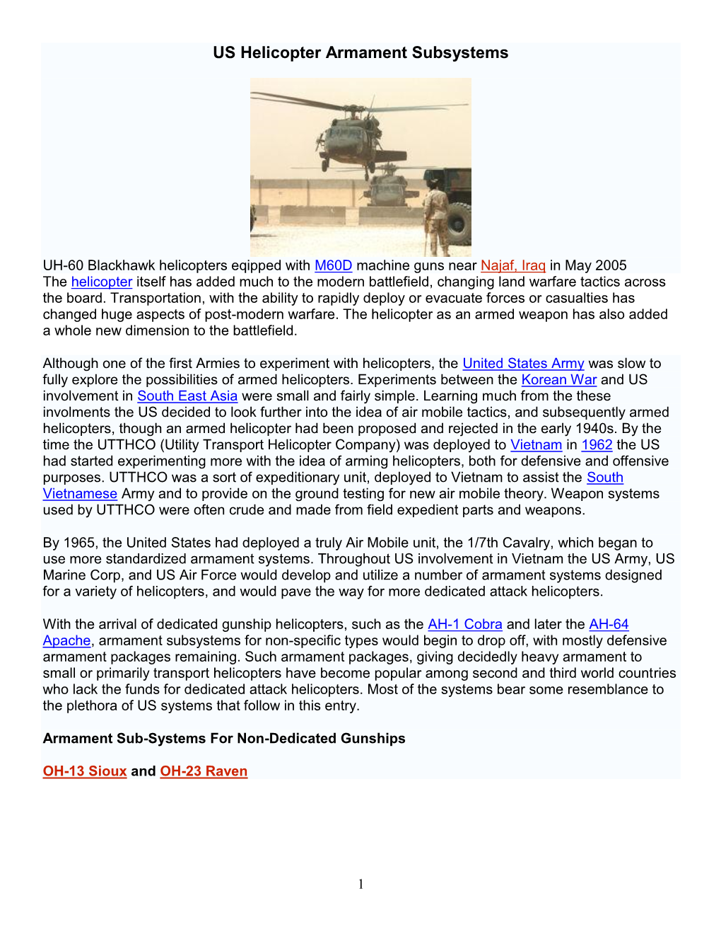 US Helicopter Armament Subsystems