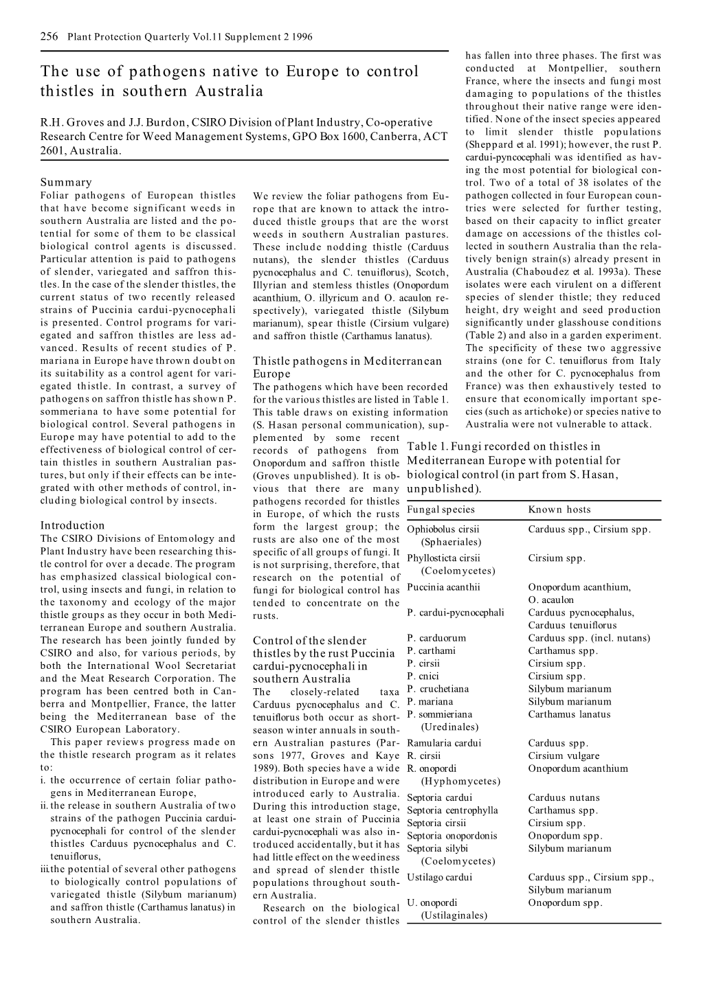 The Use of Pathogens Native to Europe to Control Thistles in Southern Australia