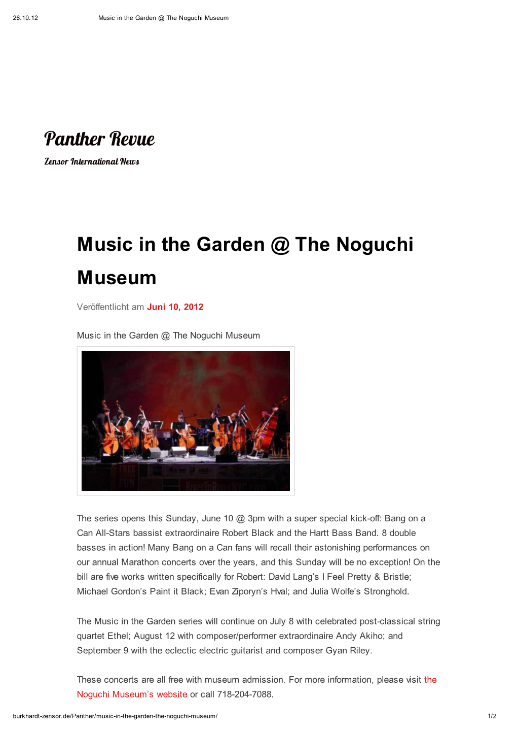 Music in the Garden @ the Noguchi Museum Panther Revue