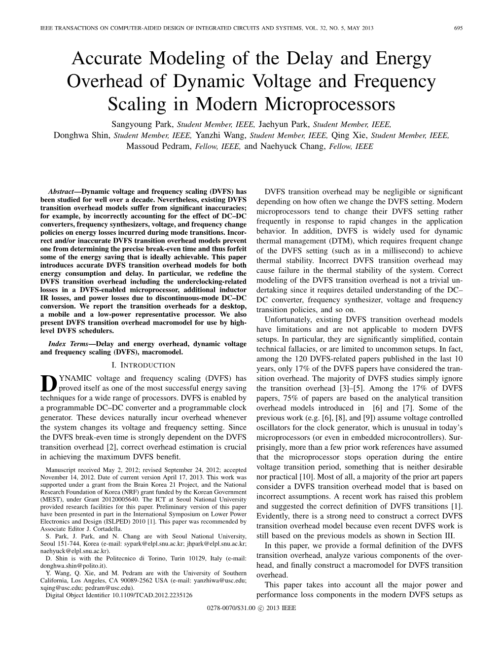 Accurate Modeling of the Delay and Energy Overhead of Dynamic Voltage and Frequency Scaling in Modern Microprocessors