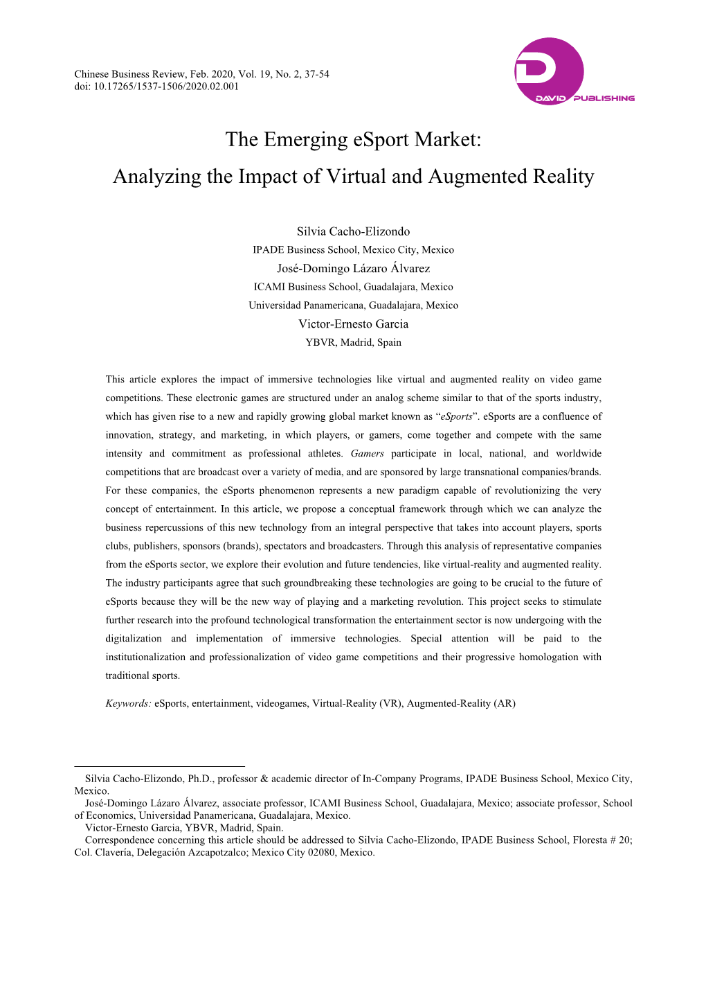 The Emerging Esport Market: Analyzing the Impact of Virtual and Augmented Reality