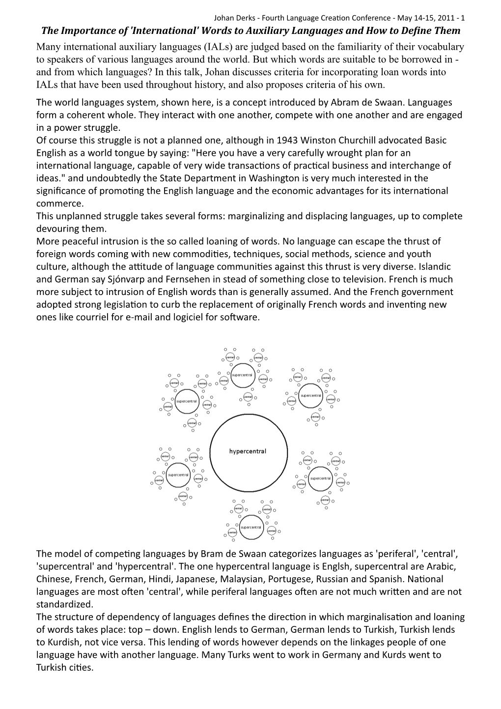 'International' Words to Auxiliary Languages and How to Define Them