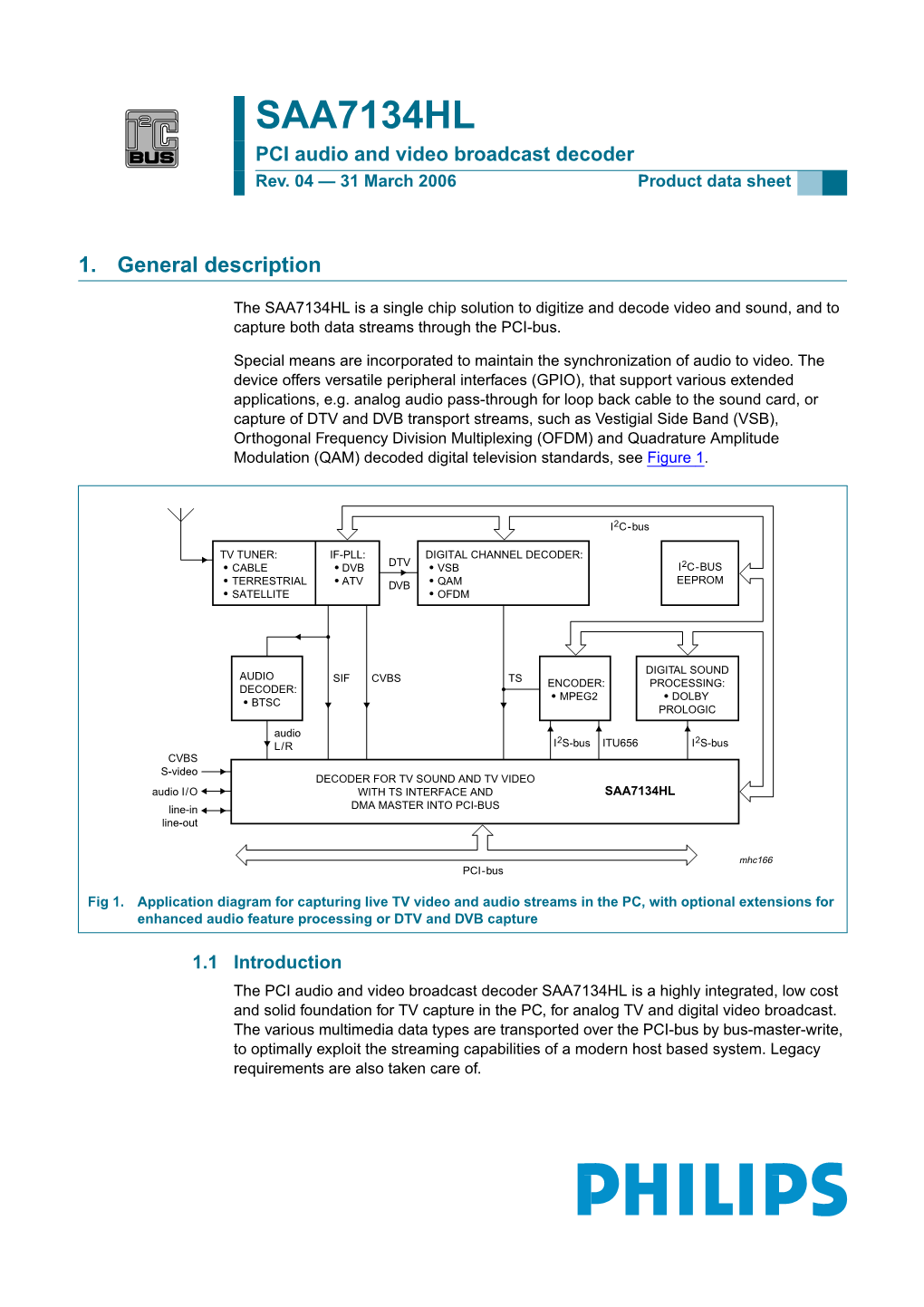 SAA7134HL PCI Audio and Video Broadcast Decoder Rev