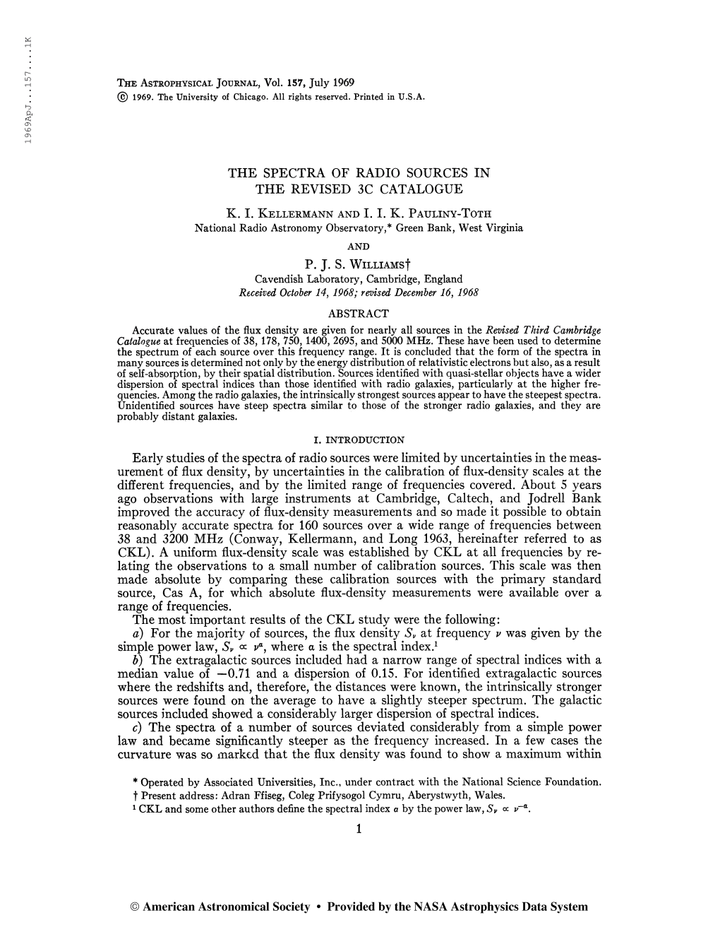 19 69Apj. . . 157 IK the Astrophysical Journal, Vol. 157, July