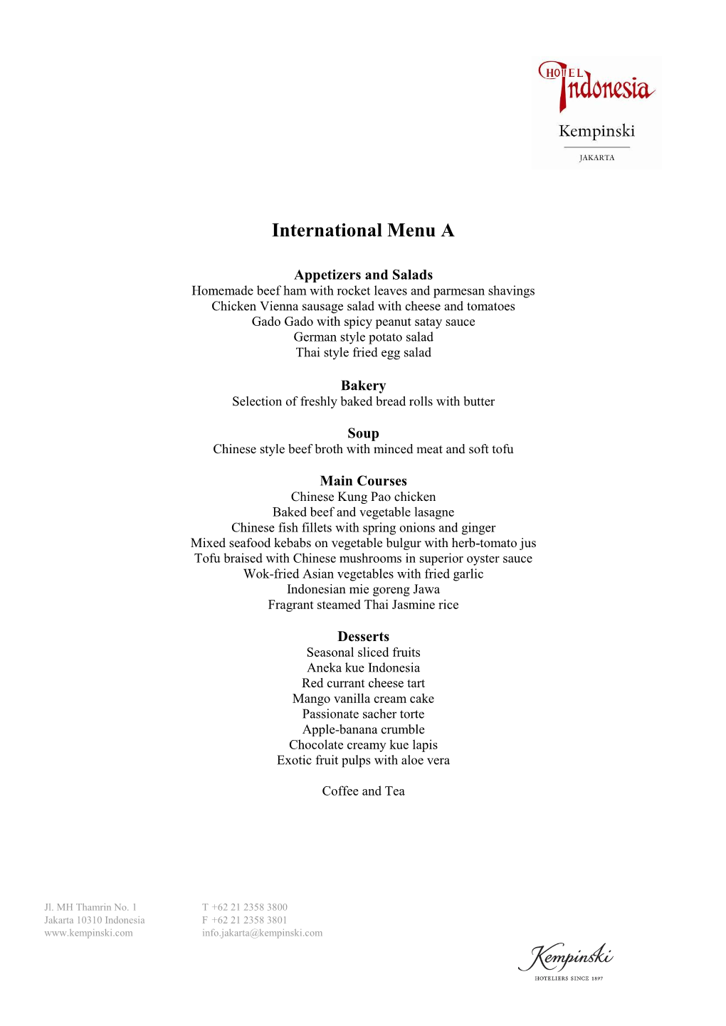 International Menu A