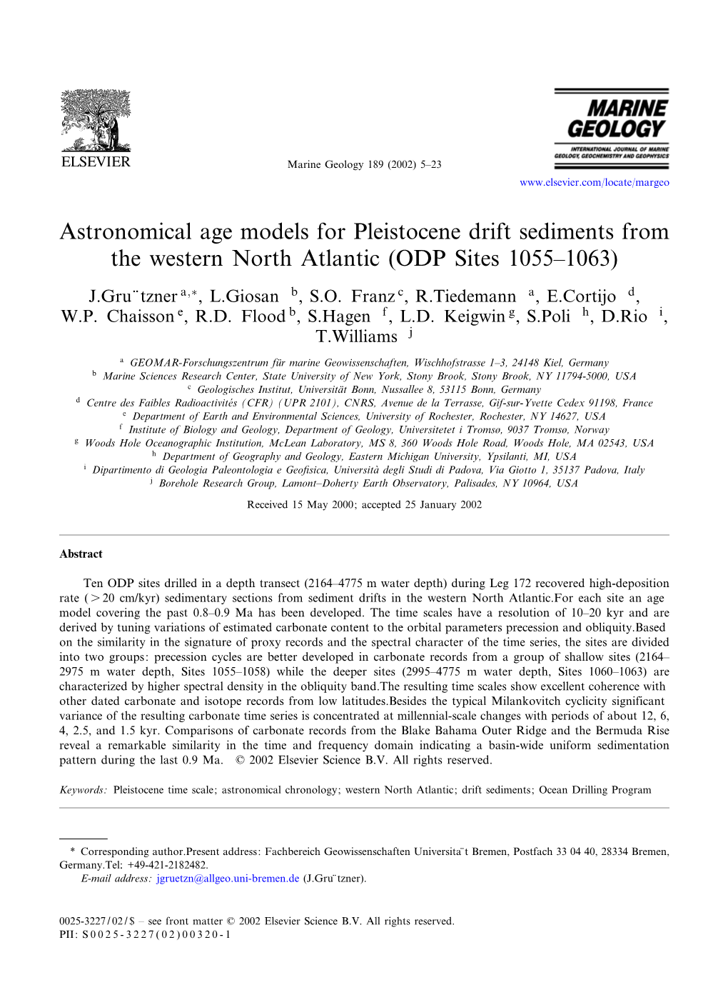 Astronomical Age Models for Pleistocene Drift Sediments from the Western North Atlantic (ODP Sites 1055^1063)