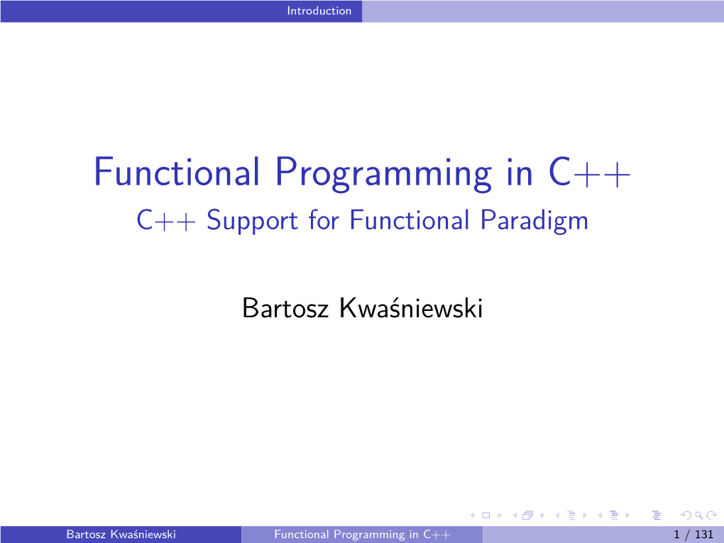 Functional Programming in C++ C++ Support for Functional Paradigm