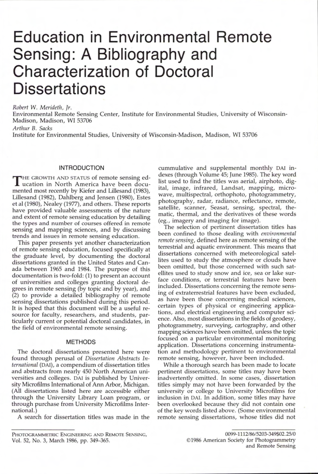 A Bibliography and Characterization of Doctoral Dissertations