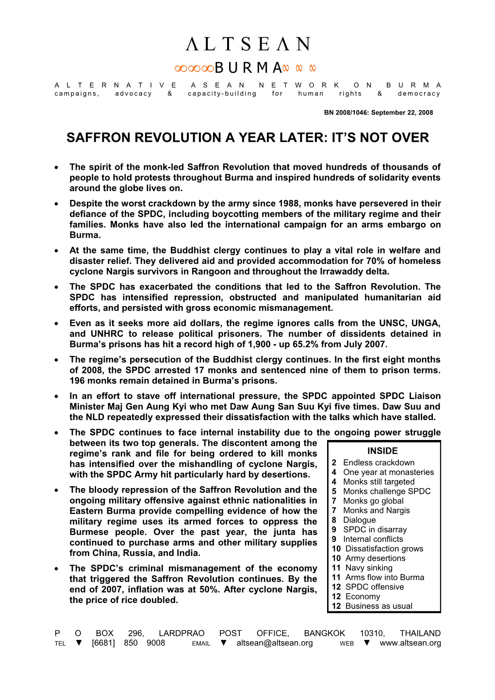 Saffron Revolution a Year Later: It S Not Over