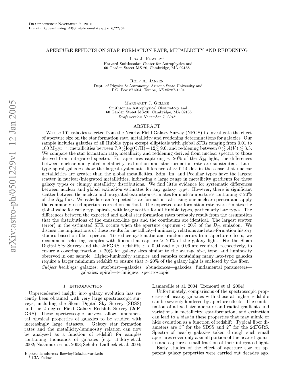 Aperture Effects on Star Formation Rate, Metallicity and Reddening