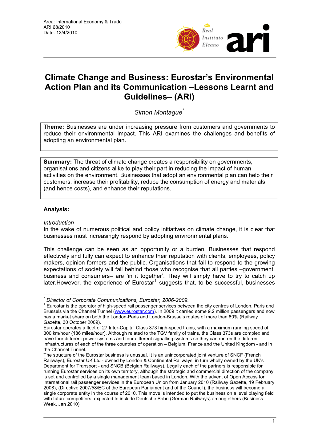 Climate Change and Business: Eurostar's Environmental Action