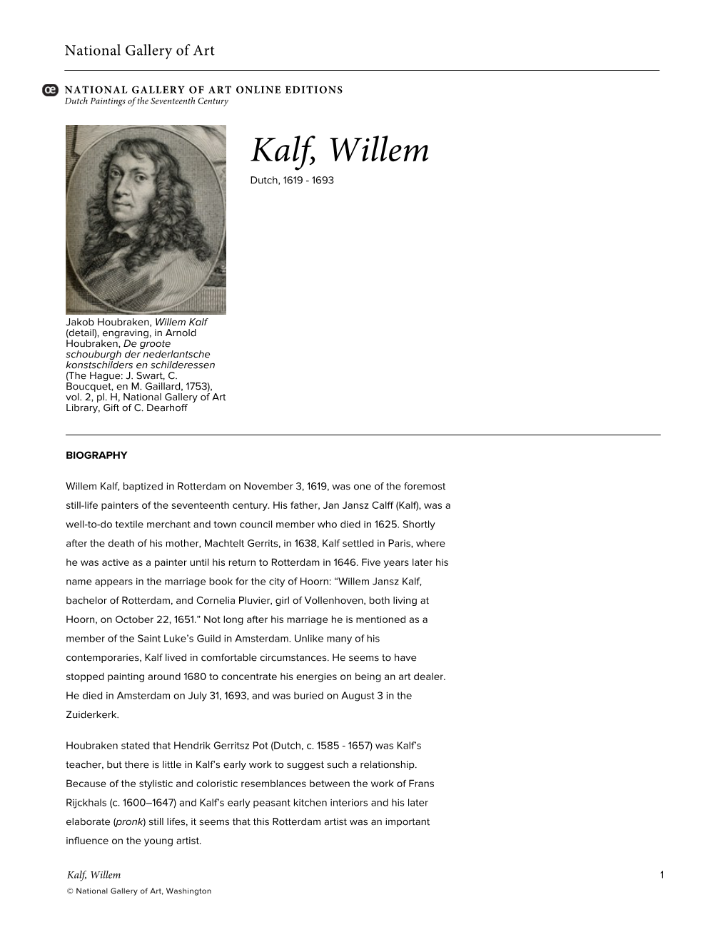 Kalf, Willem Dutch, 1619 - 1693