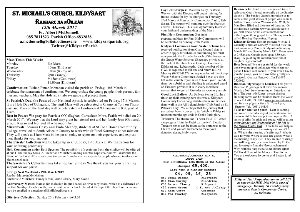 Kildysart Parish Newsletter 12 March 2017