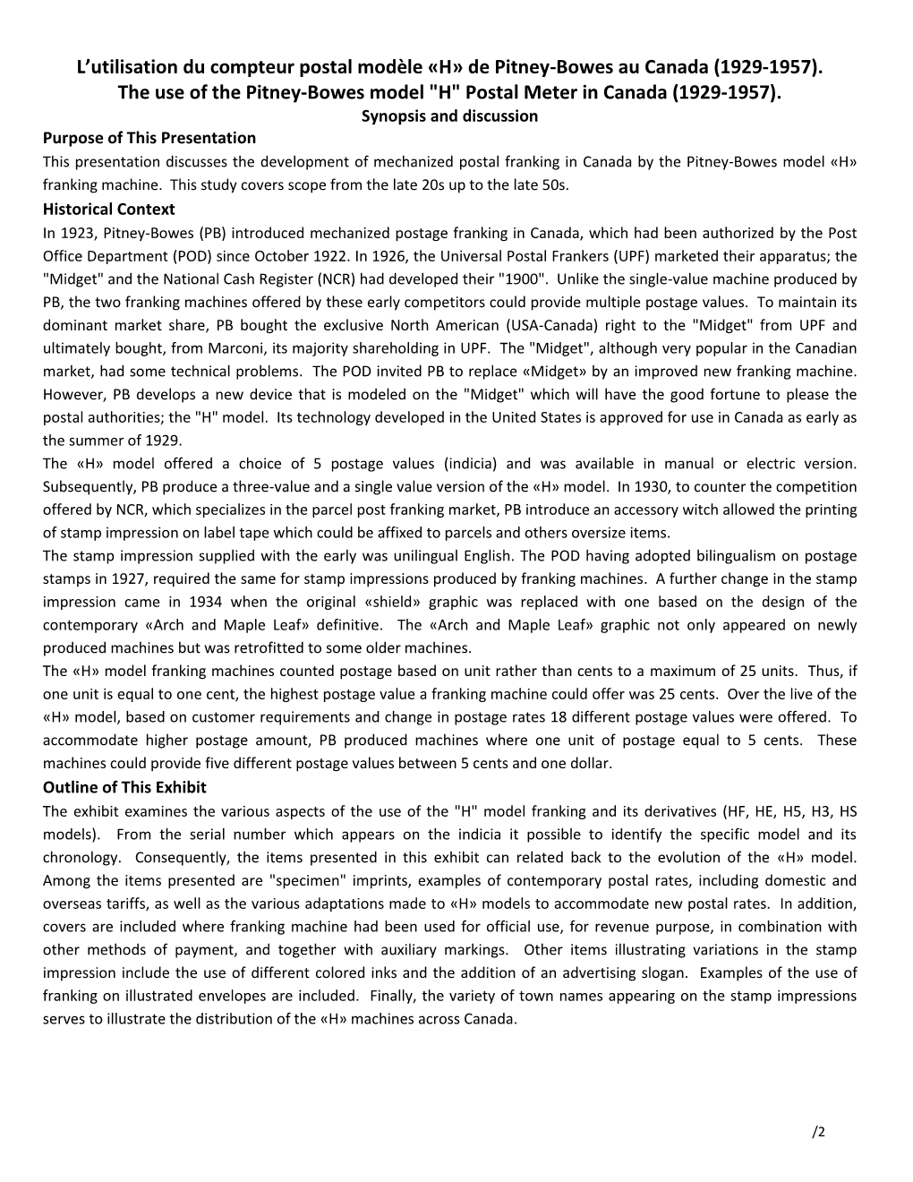 The Use of the Pitney-Bowes Model "H" Postal Meter in Canada (1929-1957)