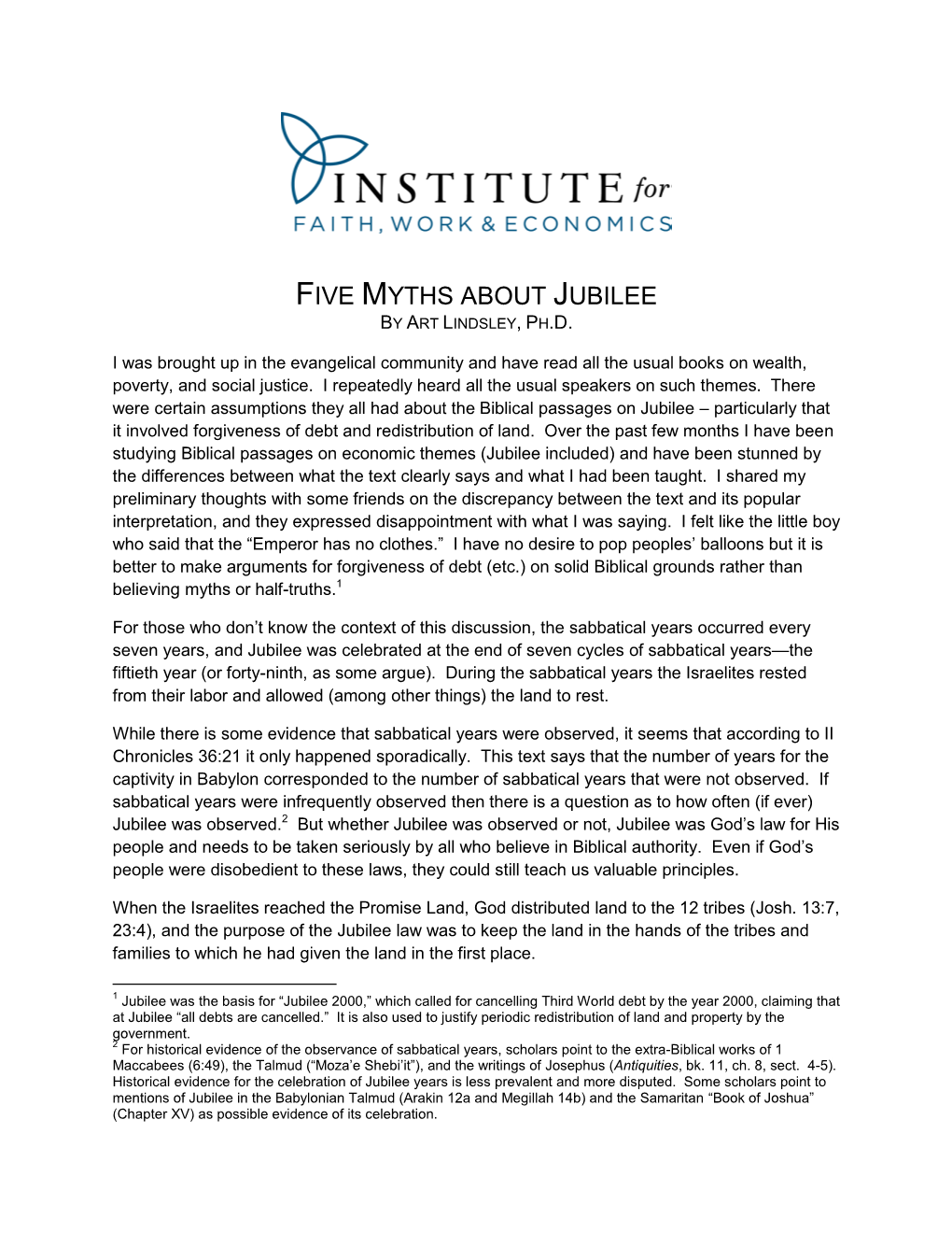 Five Myths About Jubilee by Art Lindsley, Ph.D