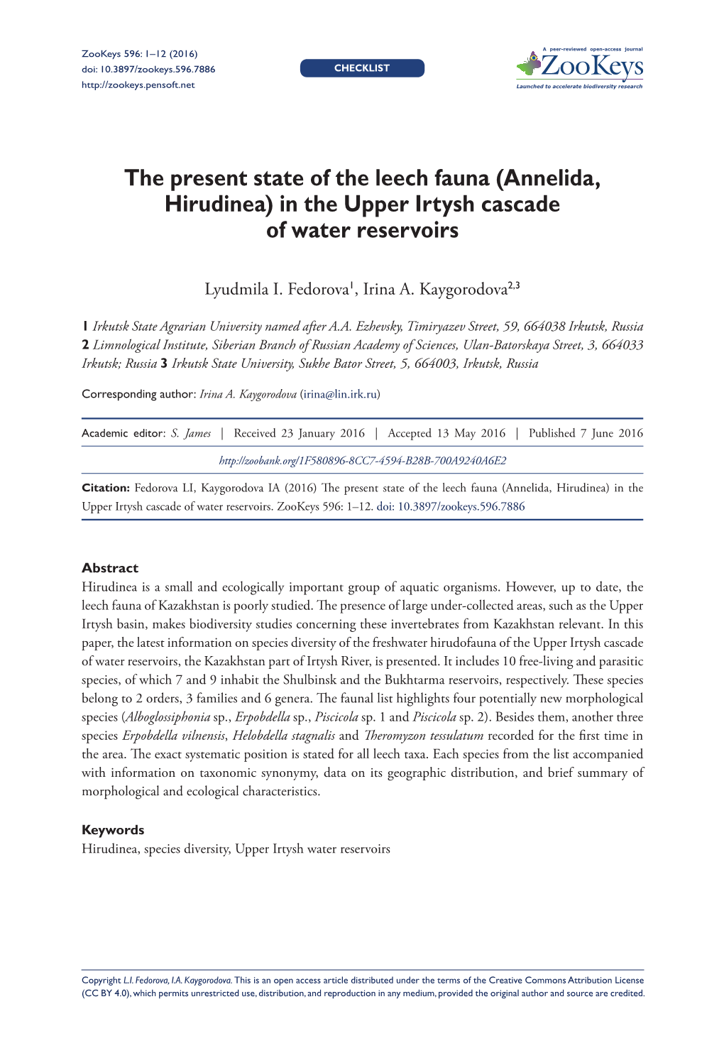 ﻿The Present State of the Leech Fauna (Annelida, Hirudinea) in the Upper