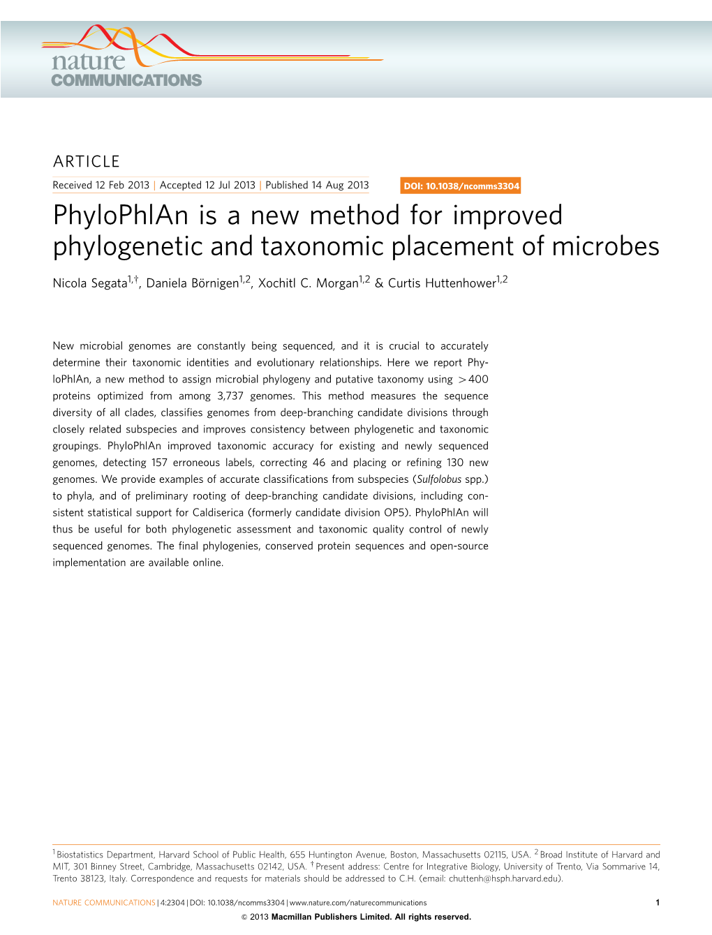Phylophlan Is a New Method for Improved Phylogenetic and Taxonomic Placement of Microbes