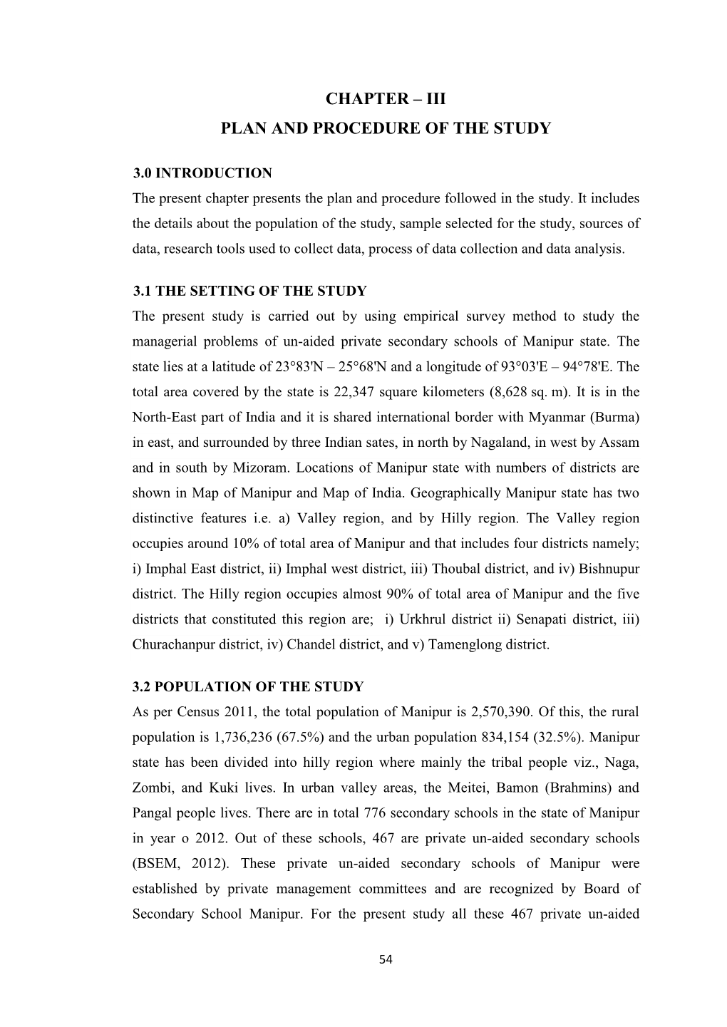 Chapter – Iii Plan and Procedure of the Study