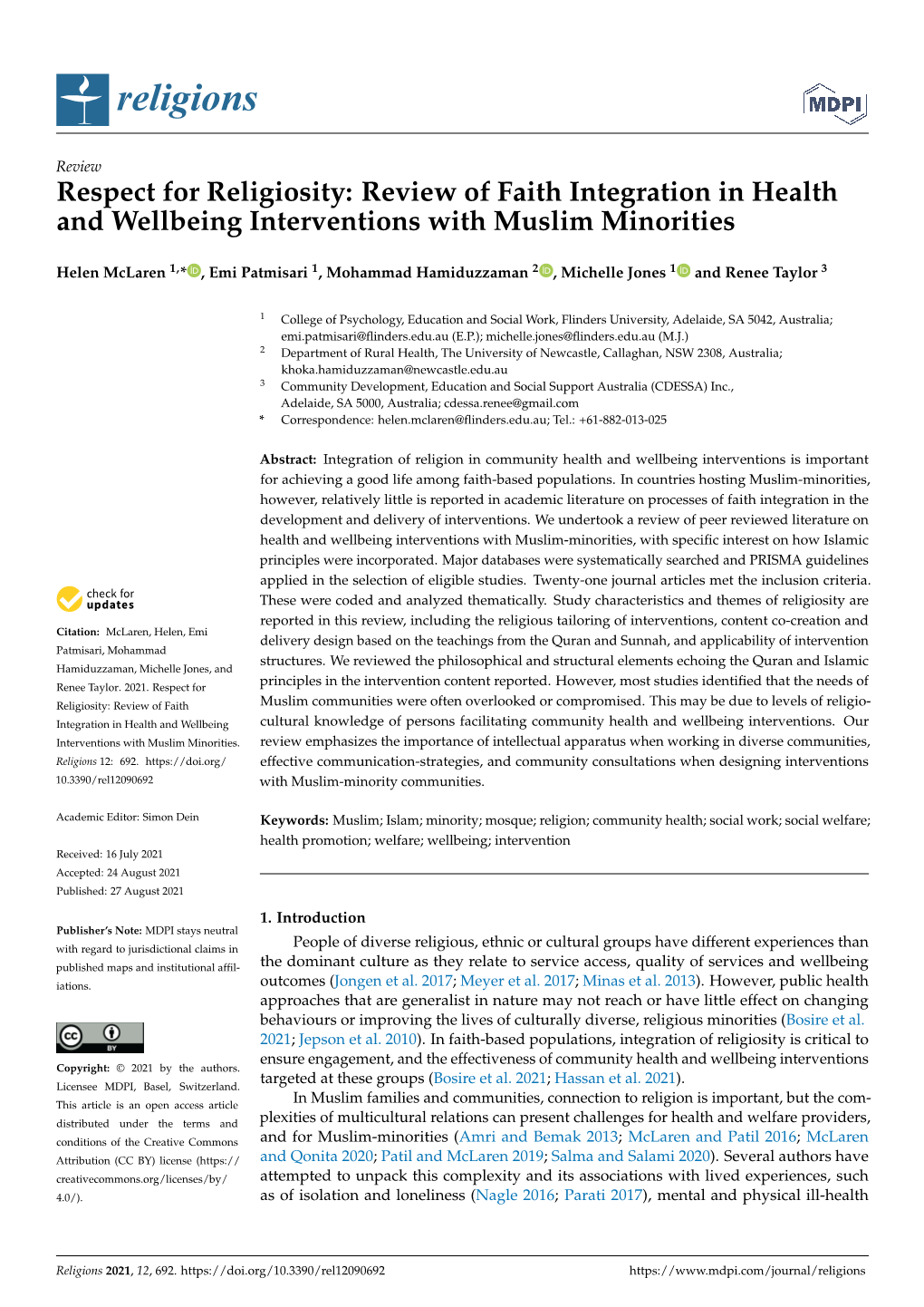 Review of Faith Integration in Health and Wellbeing Interventions with Muslim Minorities