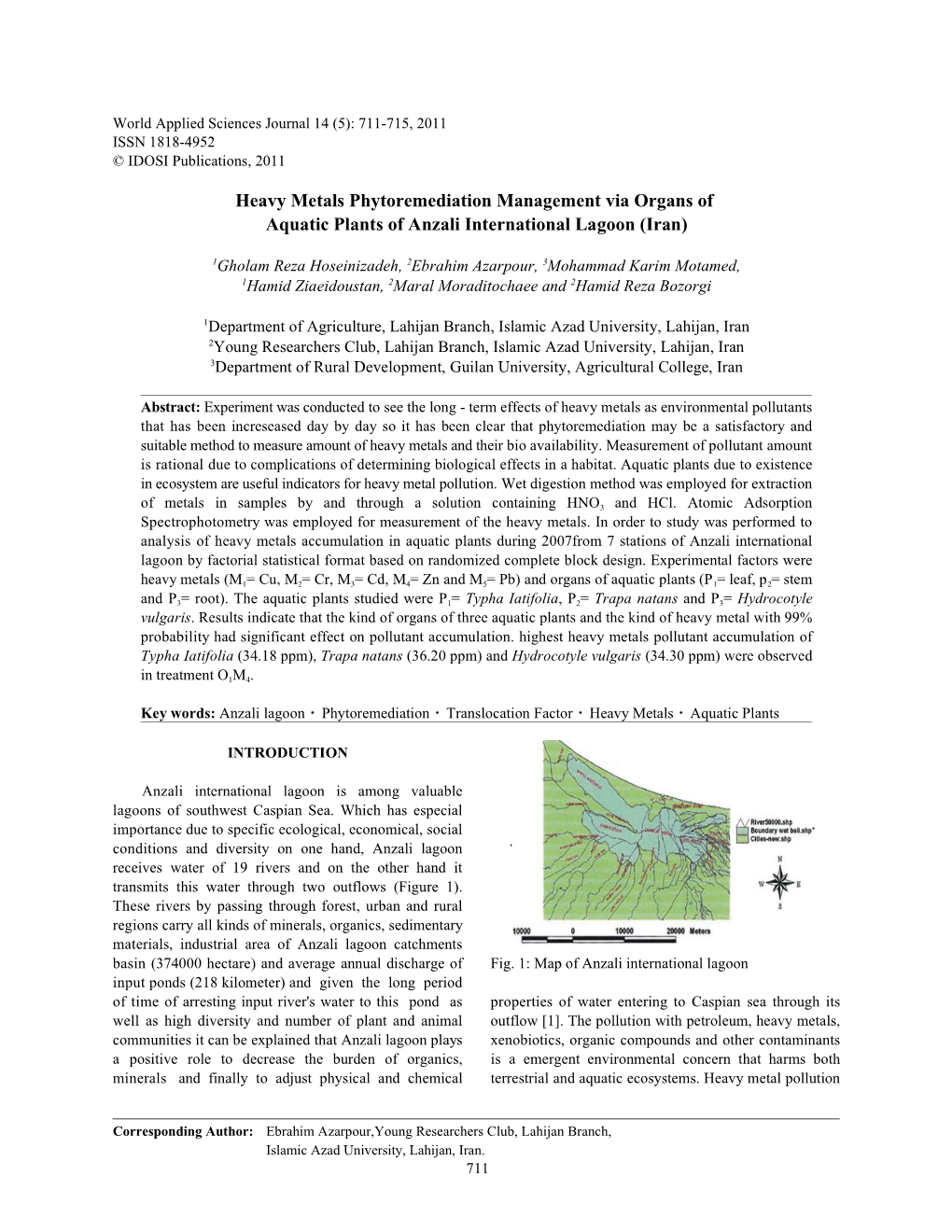 Heavy Metals Phytoremediation Management Via Organs of Aquatic Plants of Anzali International Lagoon (Iran)