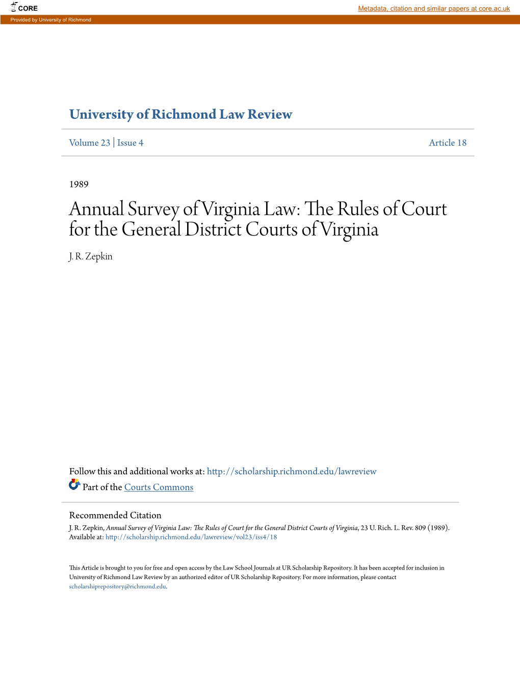 The Rules of Court for the General District Courts of Virginia, 23 U
