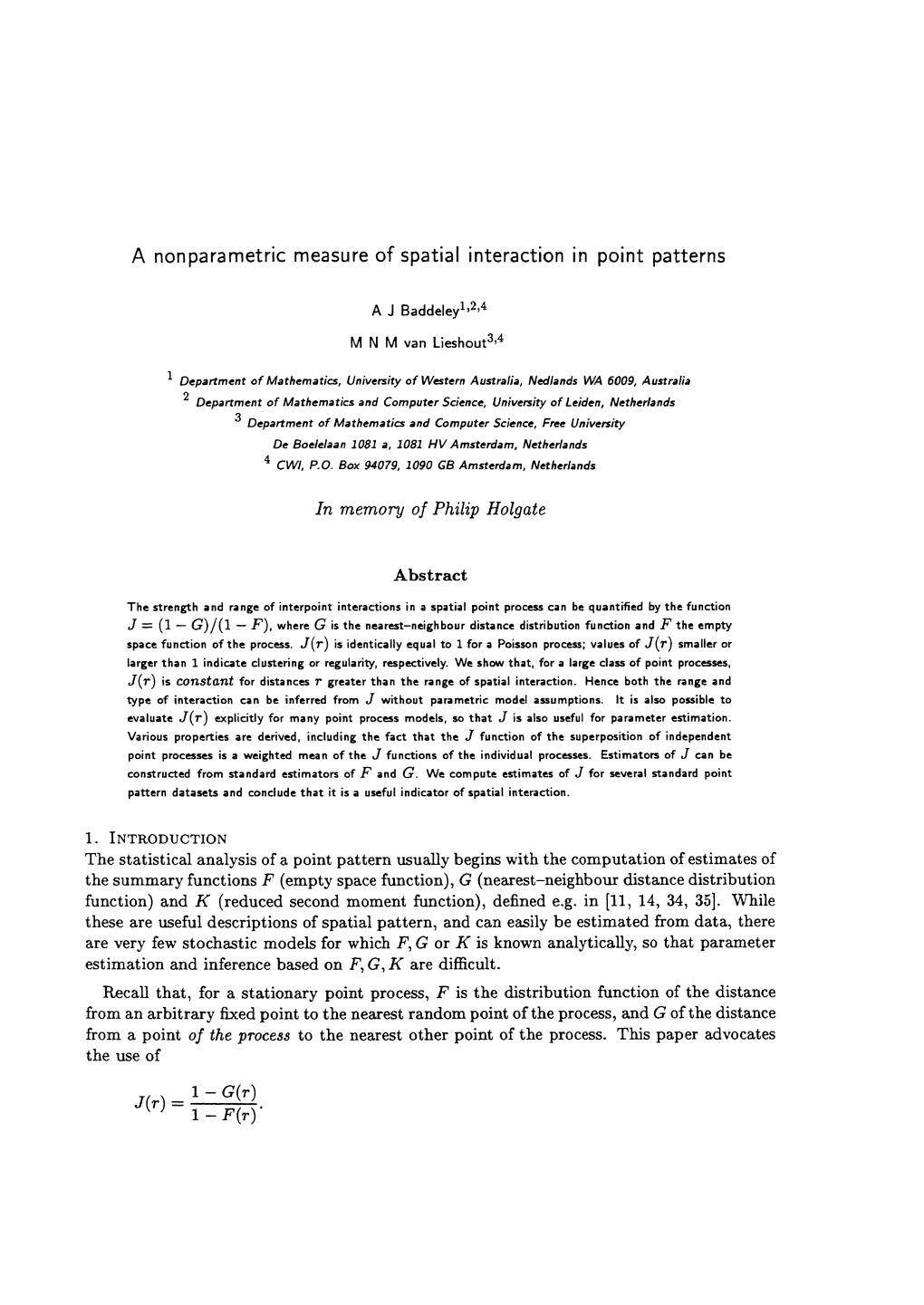 A Non Parametric Measure of Spatial Interaction in Point Patterns