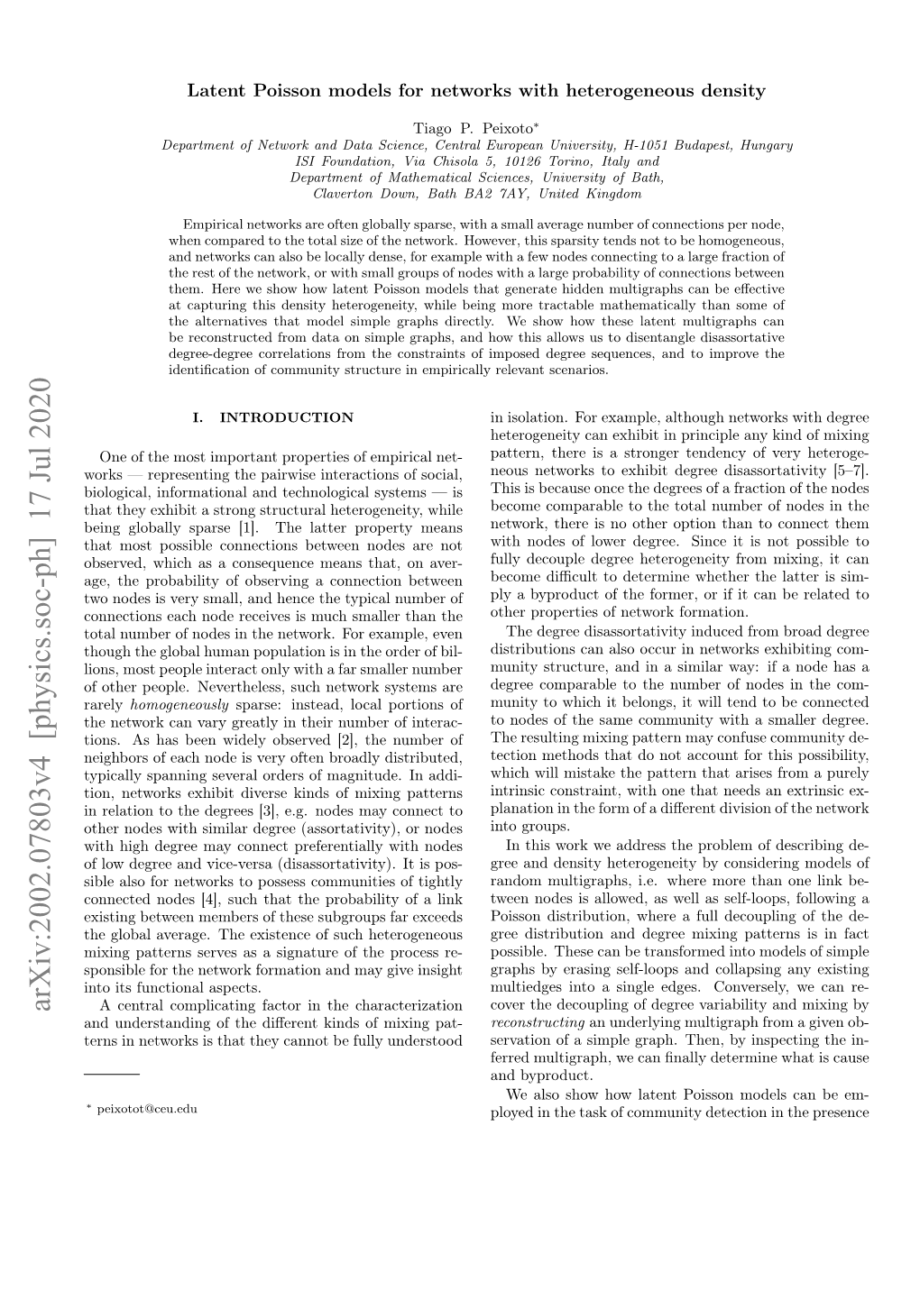 Latent Poisson Models for Networks with Heterogeneous Density