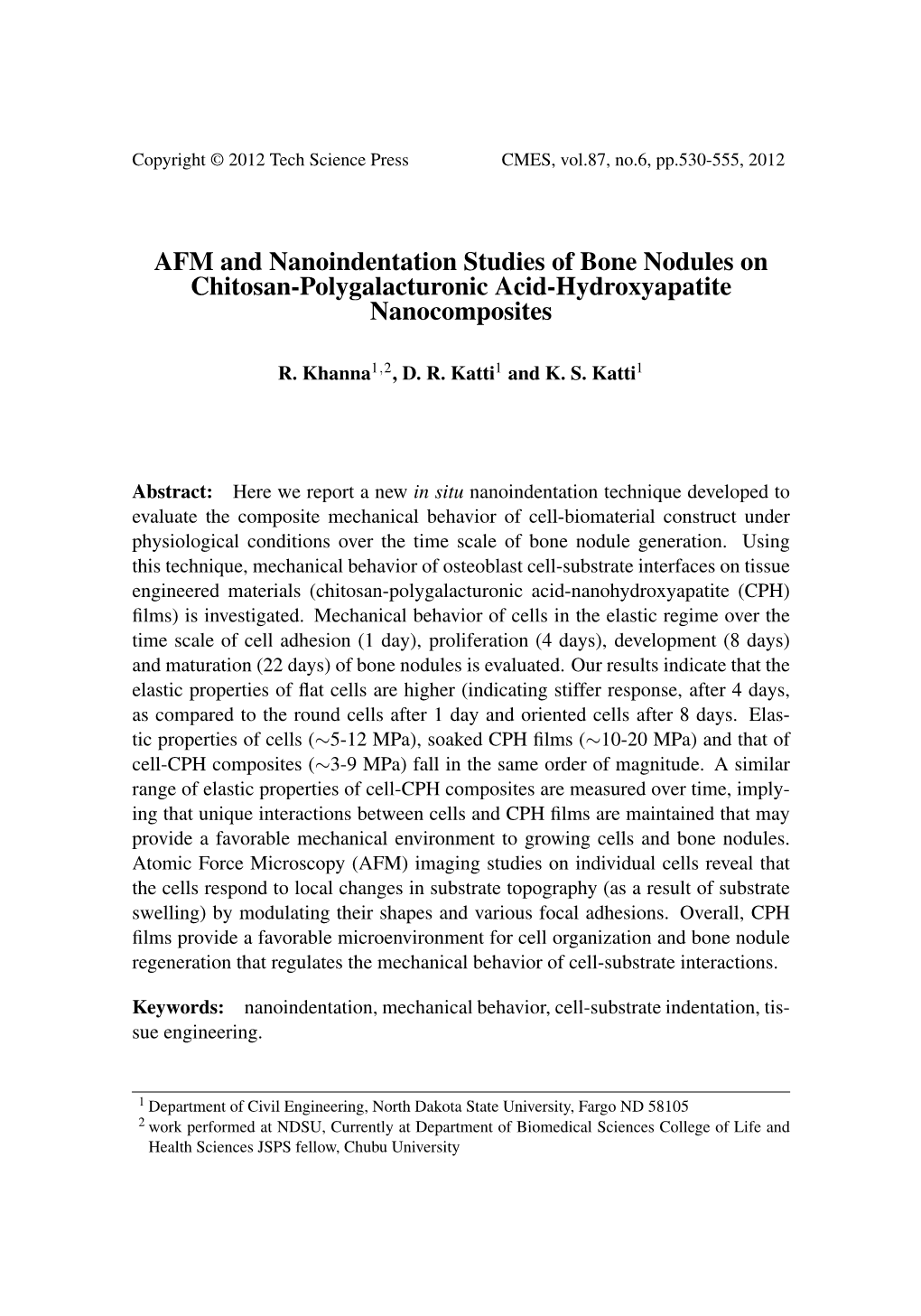 AFM and Nanoindentation Studies of Bone Nodules on Chitosan-Polygalacturonic Acid-Hydroxyapatite Nanocomposites